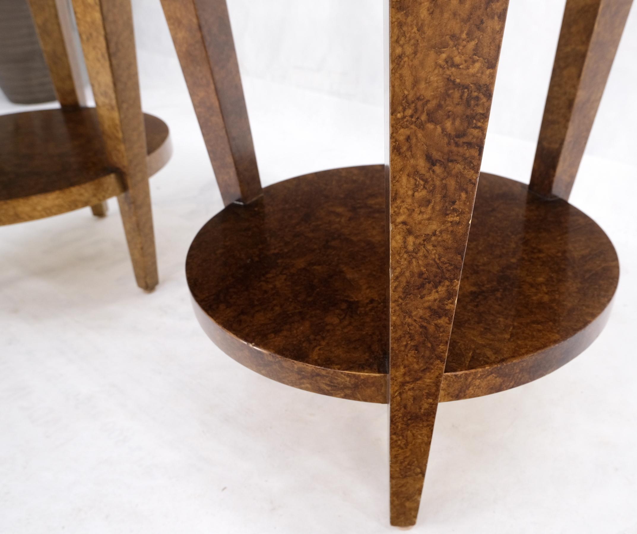 Pair of Round Two Tier Tortoiseshell Side End Tables Stands Pedestals 2