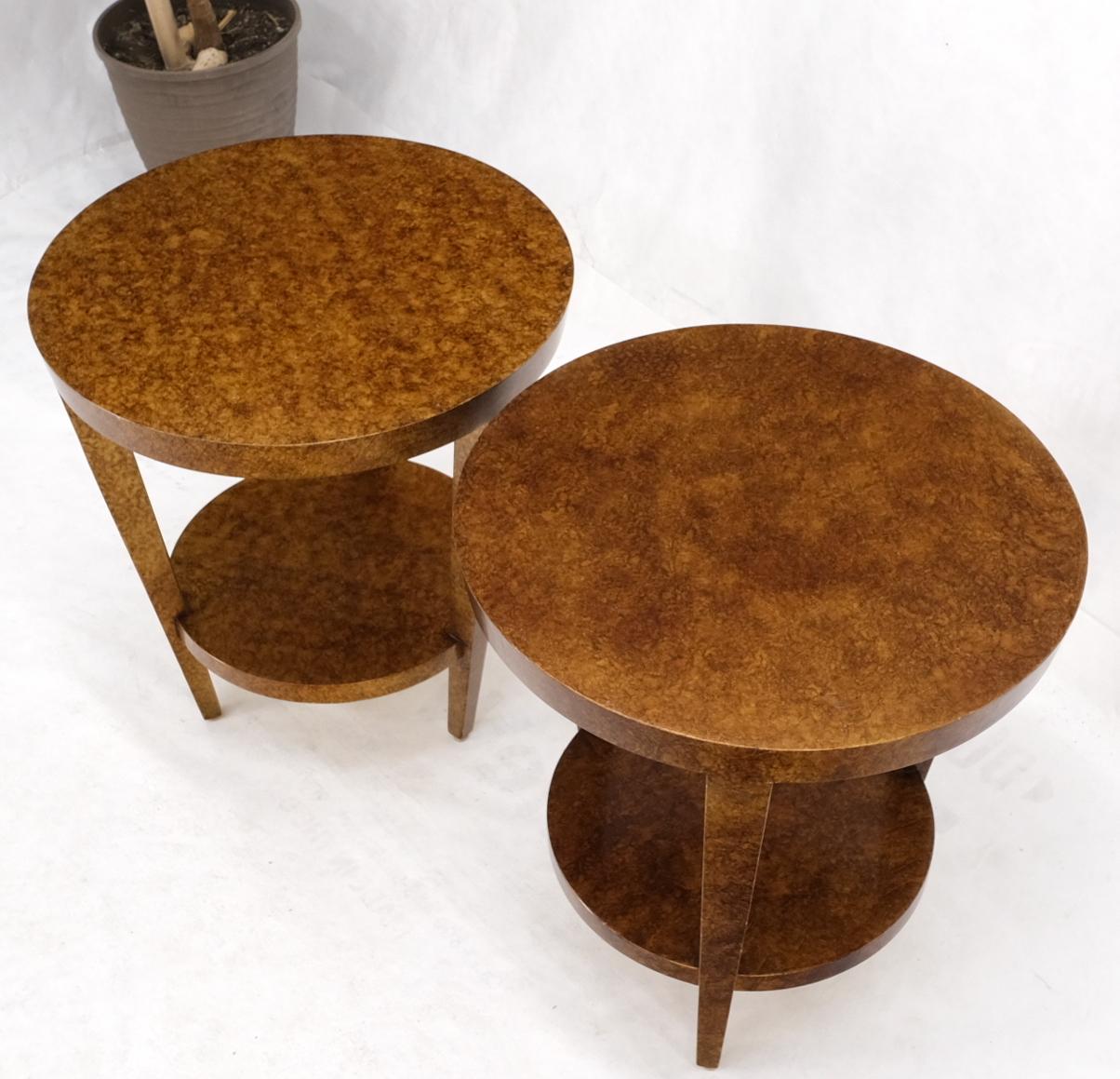 Pair of Round Two Tier Tortoiseshell Side End Tables Stands Pedestals In Good Condition In Rockaway, NJ