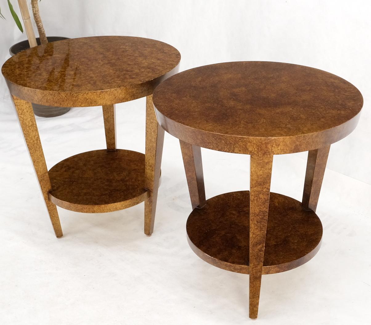 20th Century Pair of Round Two Tier Tortoiseshell Side End Tables Stands Pedestals