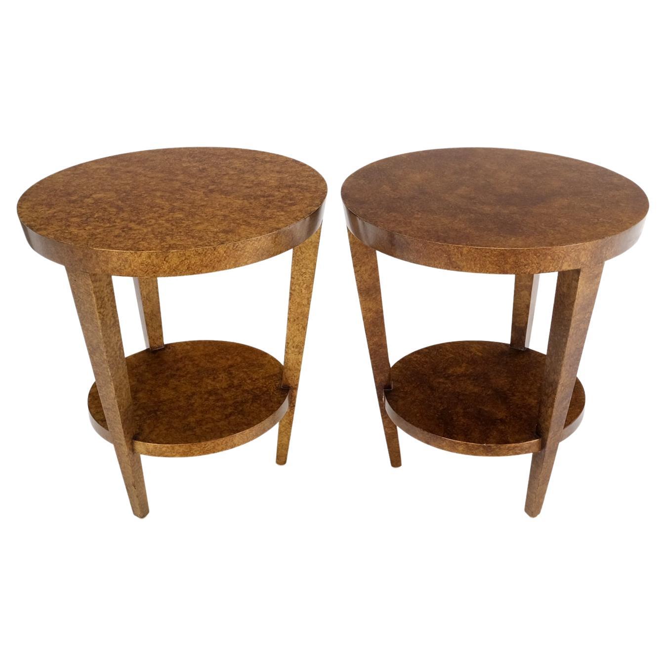 Pair of Round Two Tier Tortoiseshell Side End Tables Stands Pedestals