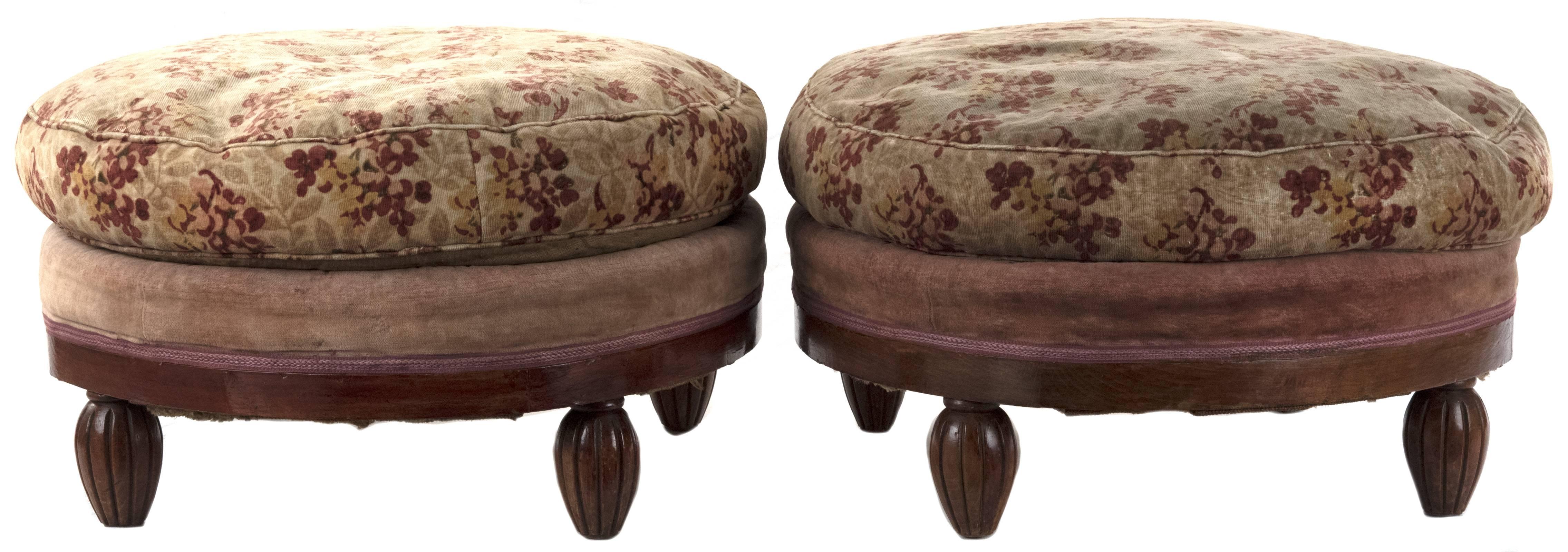 American Pair of Round Upholstered Cushion Stools For Sale