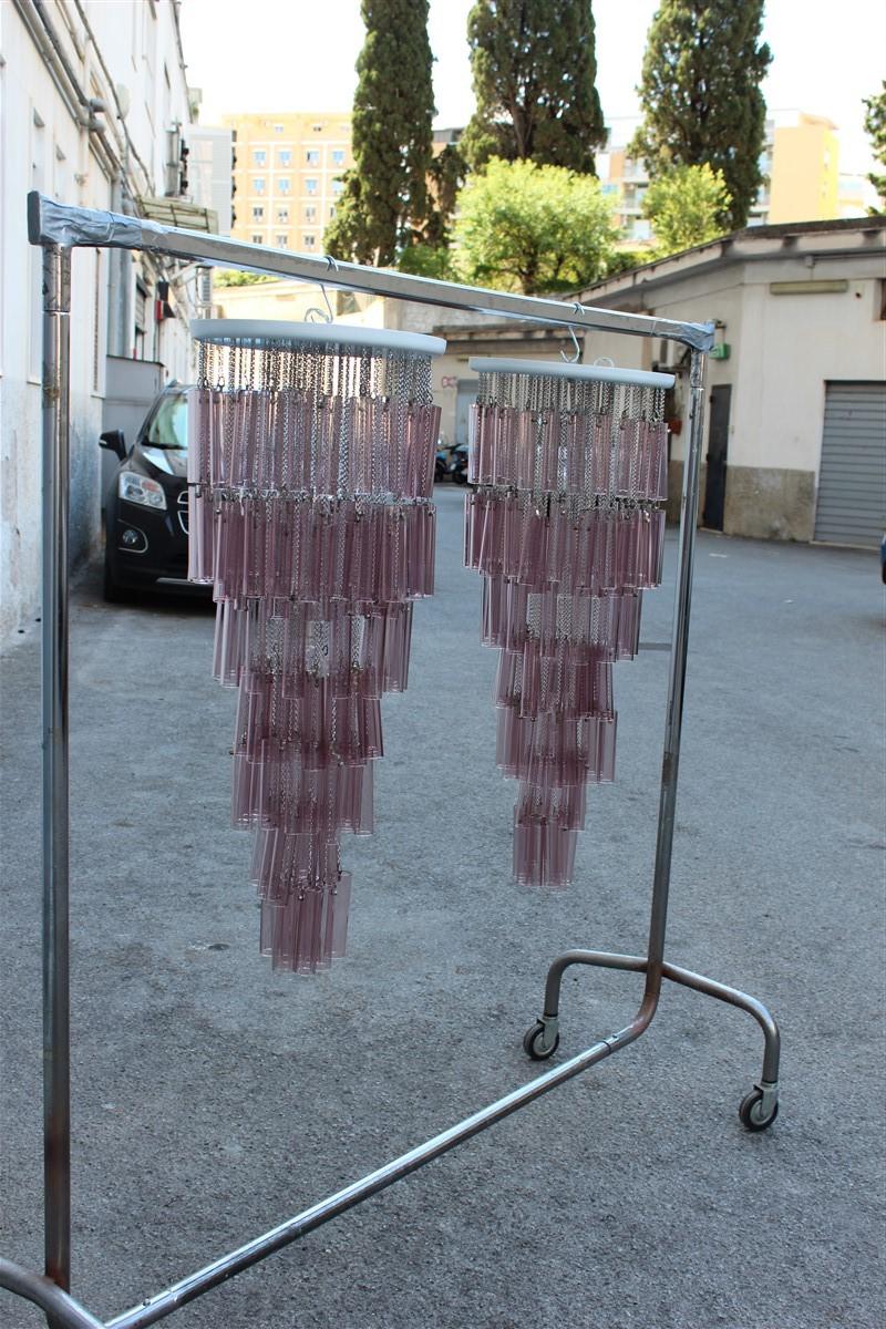 Paire de lustres ronds Venini Cascade pailles Violet Verre de Murano Italien en vente 5