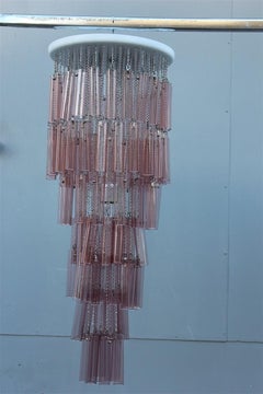 Pair of Round Venini Cascade Chandeliers Straws Violet Murano Glass Italian