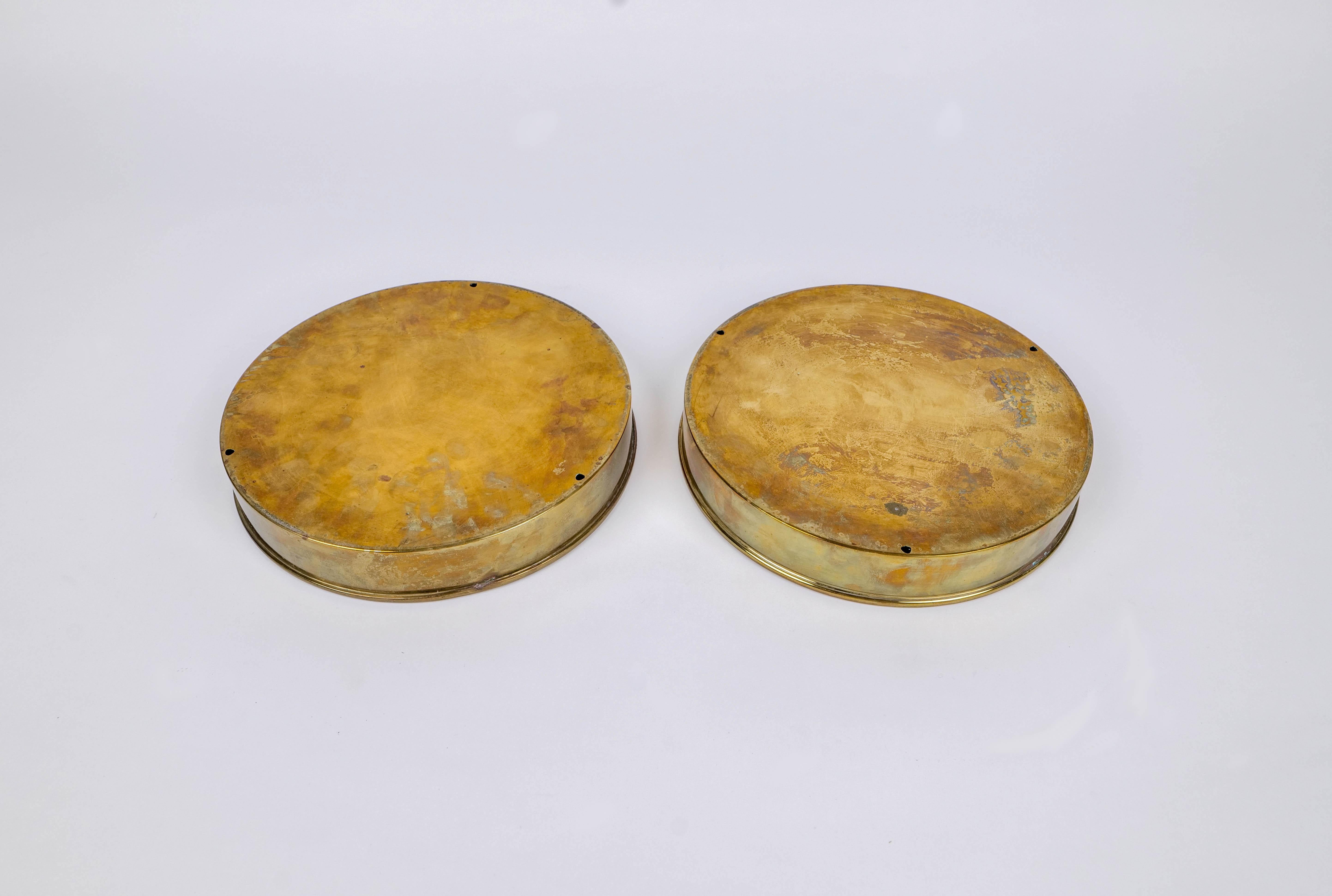 Pair of Round Vide Pocket Emptier Bowls in Brass and Murano Glass, Italy, 1970s For Sale 8