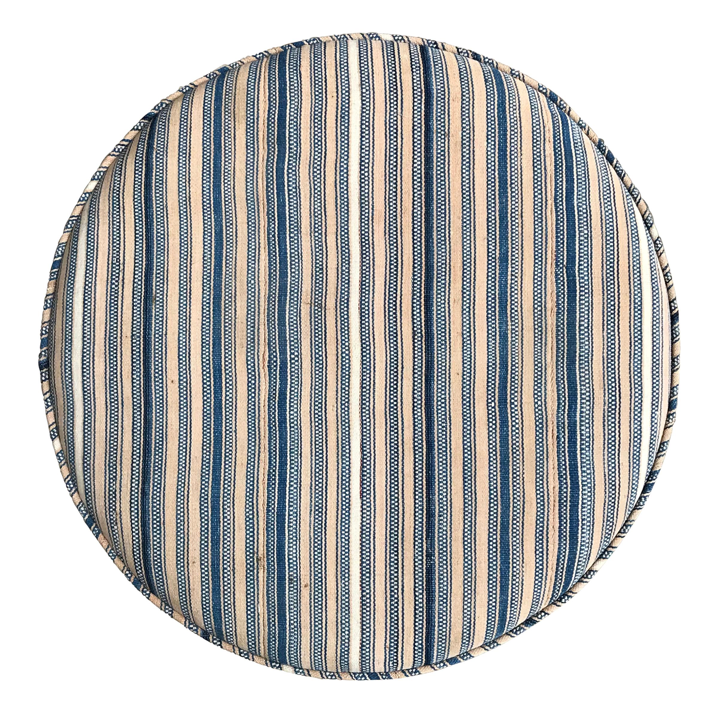 Contemporary Pair of Round Vintage Kilim Upholstered Ottomans