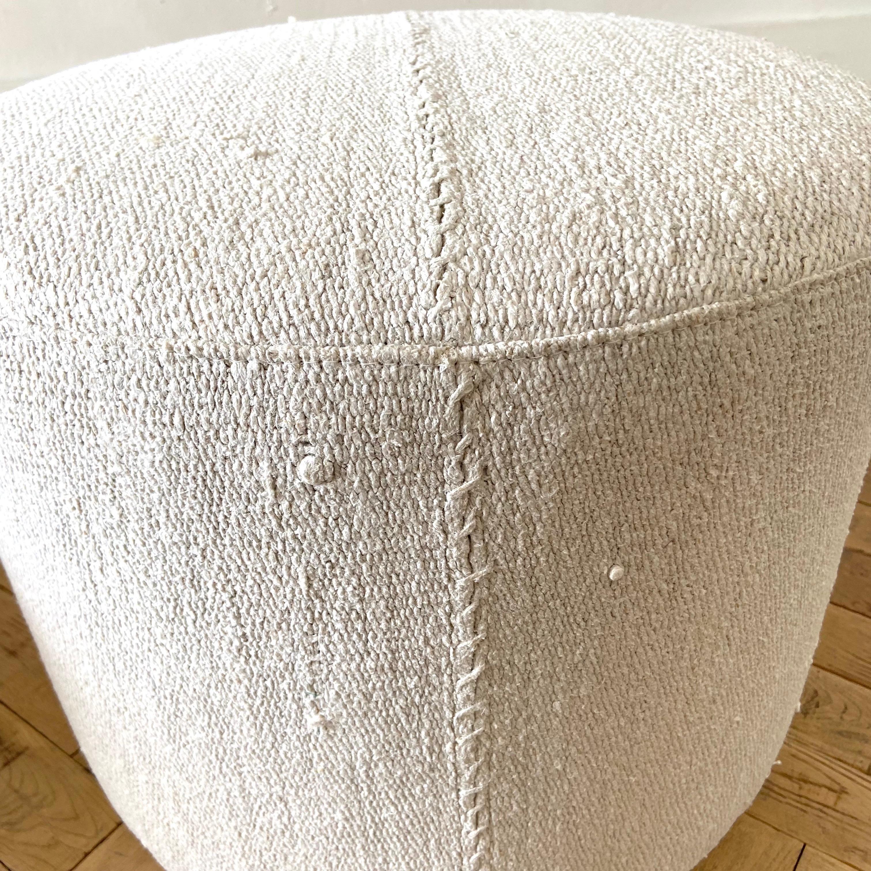 Pair of Round Vintage Turkish Wool Hemp Rug Ottomans 2