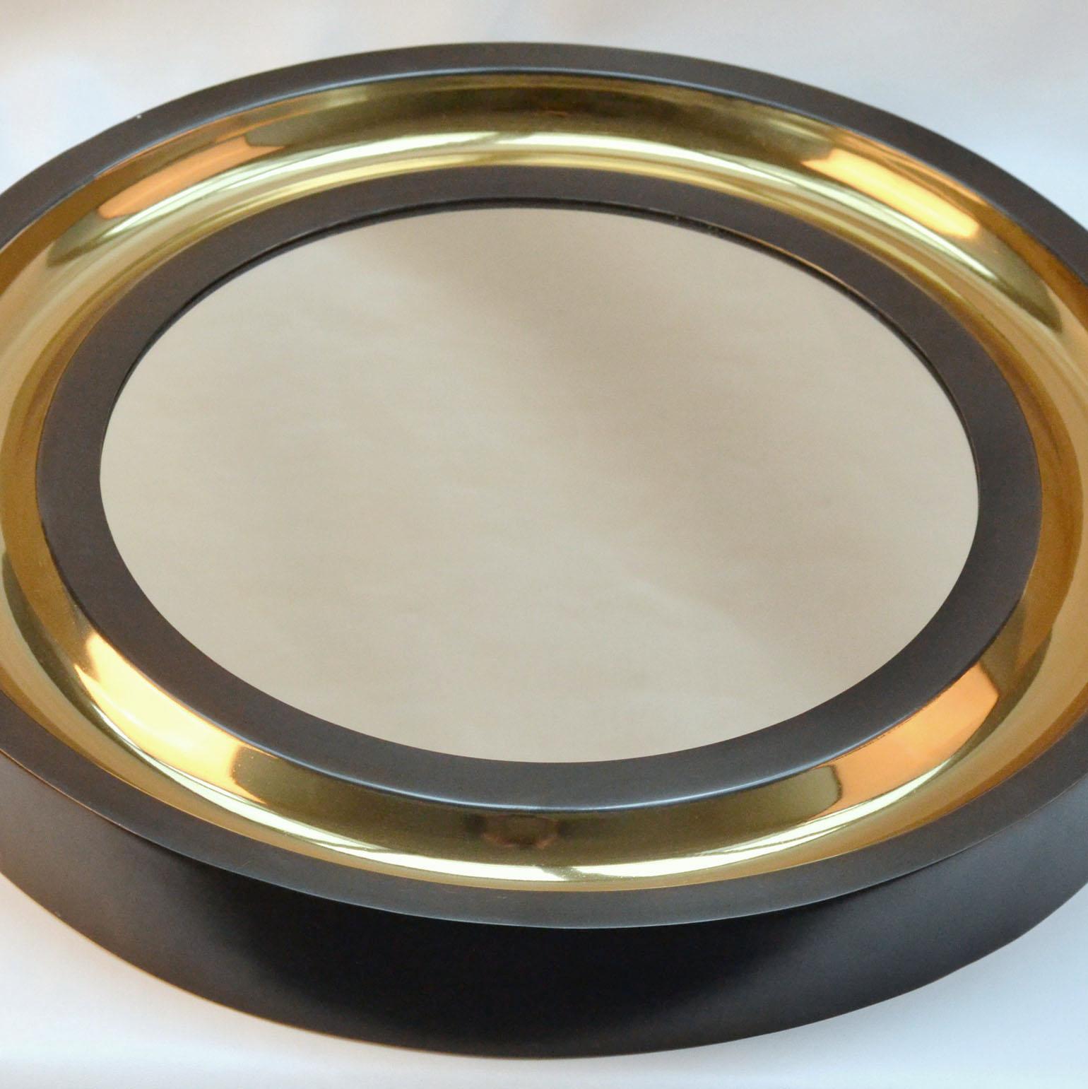 American Pair of Round Wall Mirrors Patinated with Bronze Finish