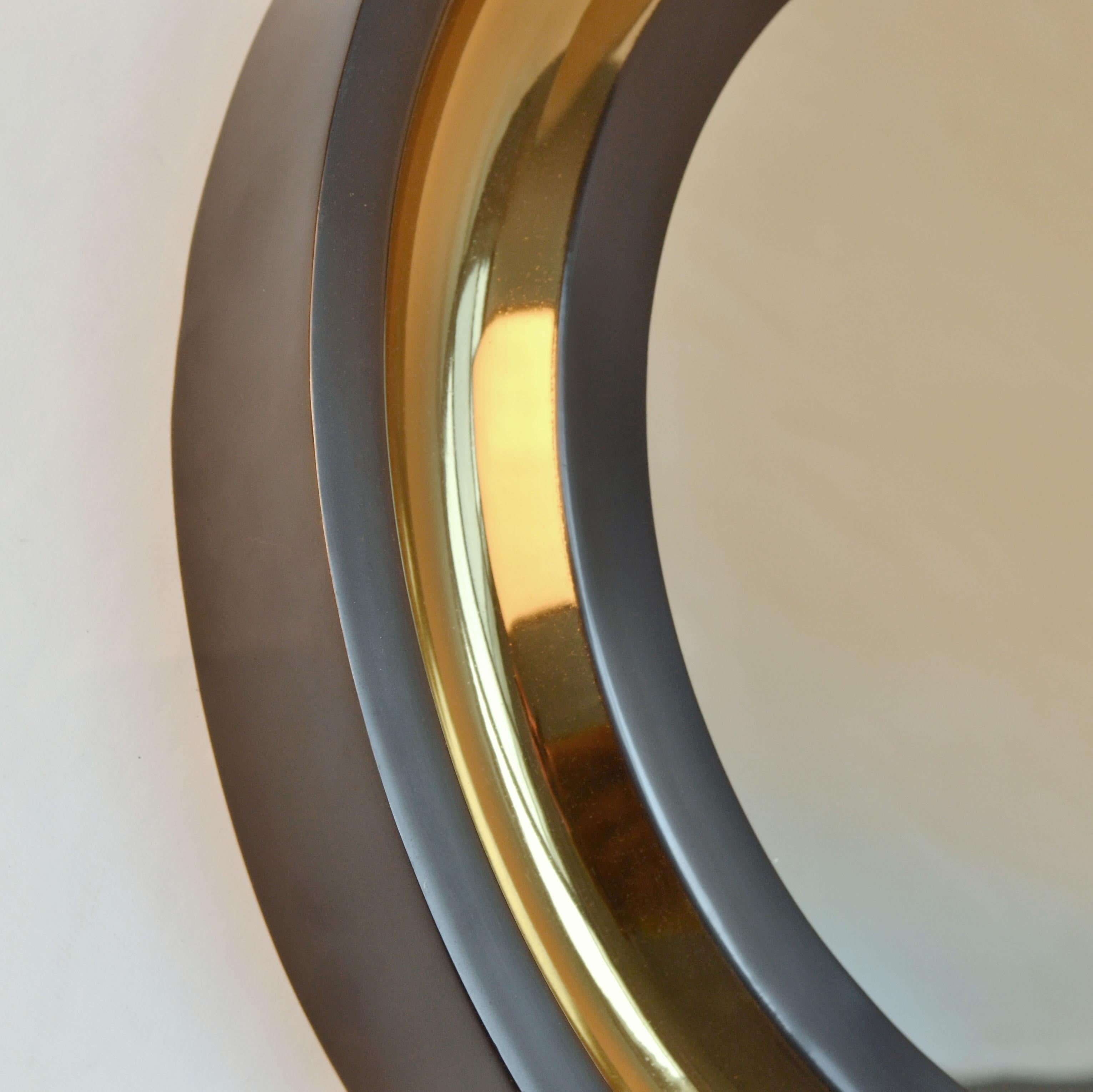 Steel Pair of Round Wall Mirrors Patinated with Bronze Finish