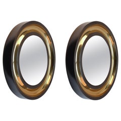 Pair of Round Wall Mirrors Patinated with Bronze Finish