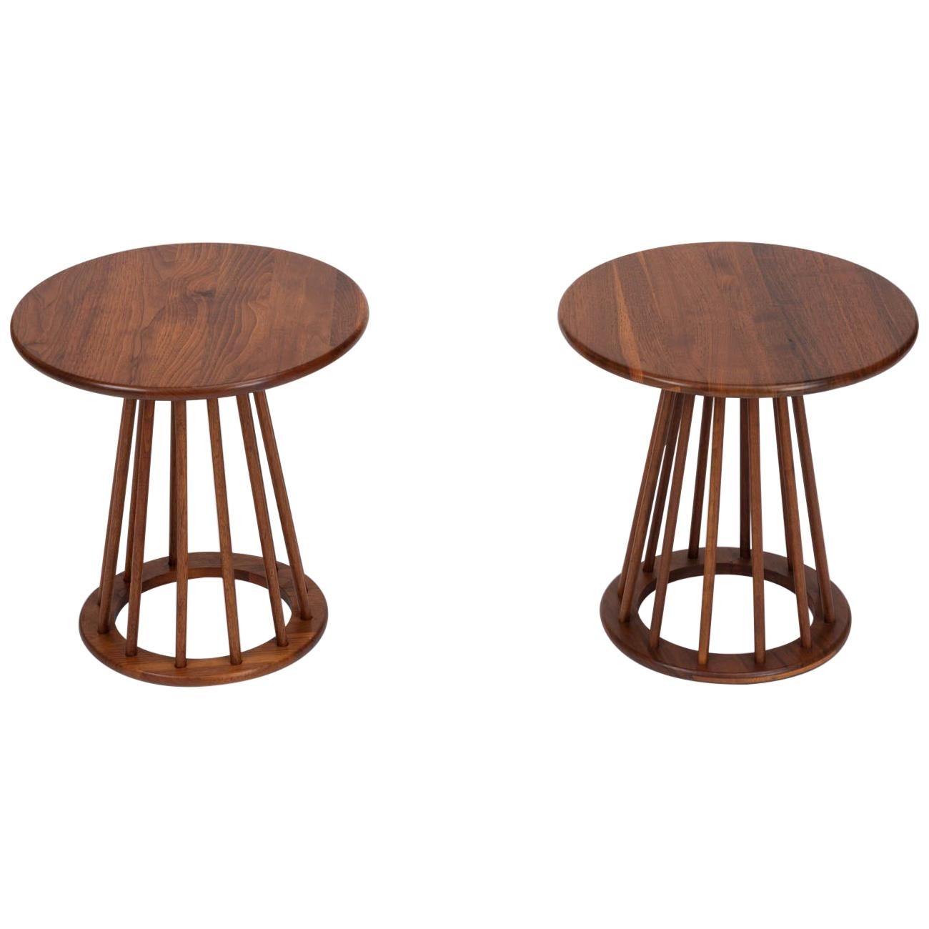 Pair of Round Walnut Side Tables by Arthur Umanoff for Washington Woodcraft