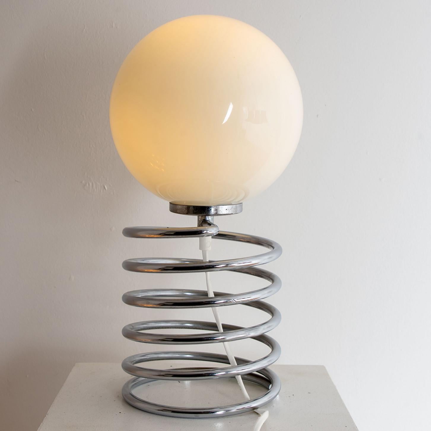 Metal Pair of Round White Table Light in the style of Mazzega For Sale