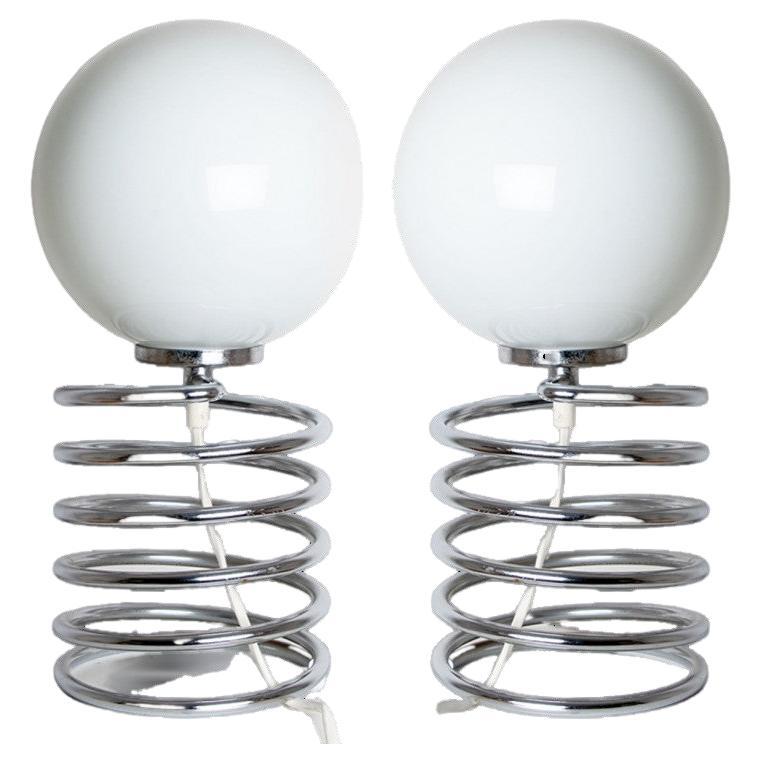 Pair of Round White Table Light in the style of Mazzega For Sale