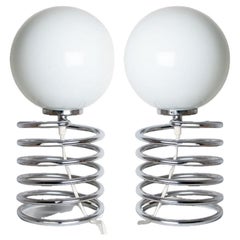 Retro Pair of Round White Table Light in the style of Mazzega