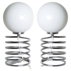 Pair of Round White Table Light in the style of Mazzega