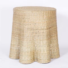 Pair of Round Wicker Drapery Ghost Tables or Stands