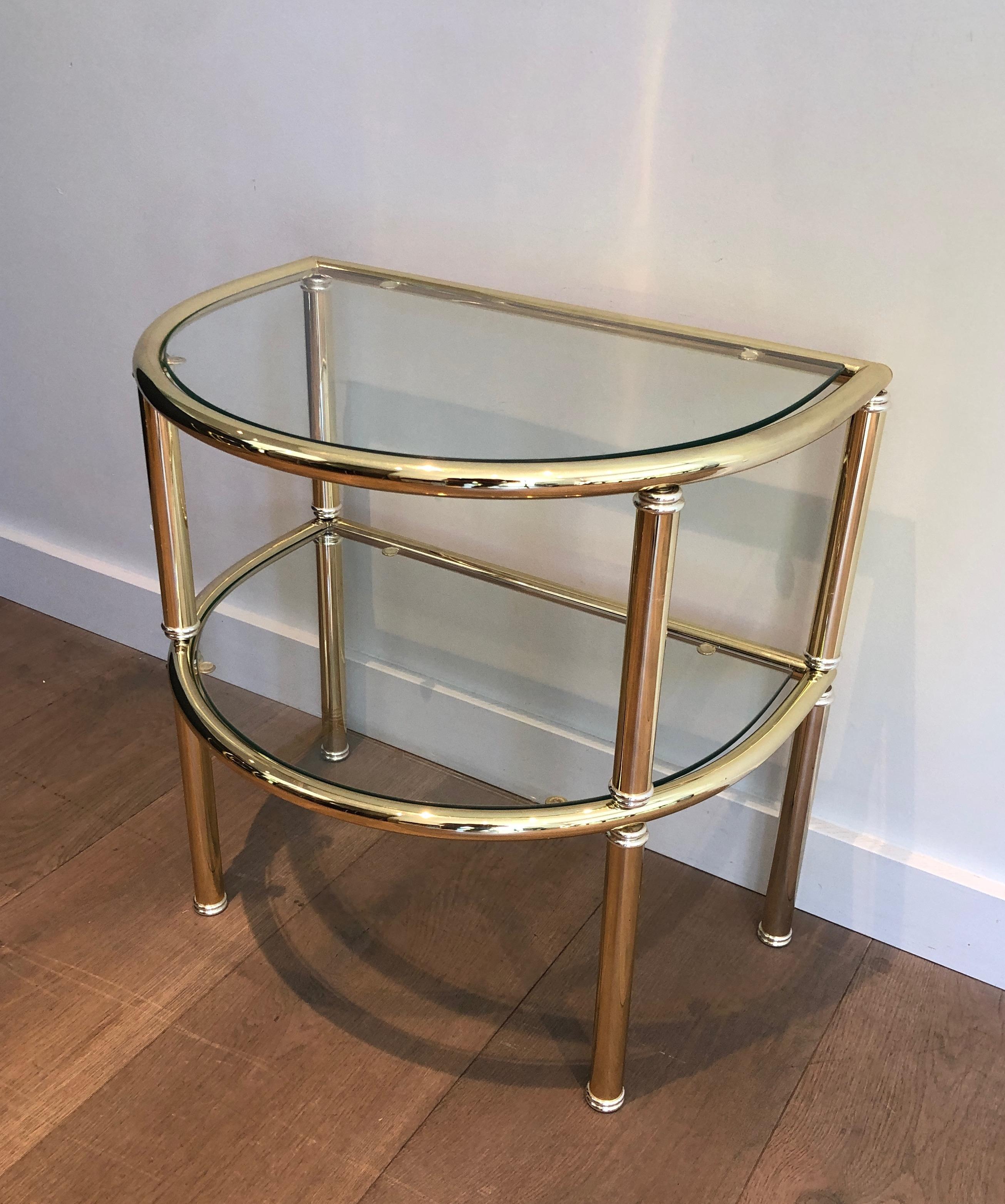 Late 20th Century Pair of Rounded Brass and Silvered Side Tables For Sale
