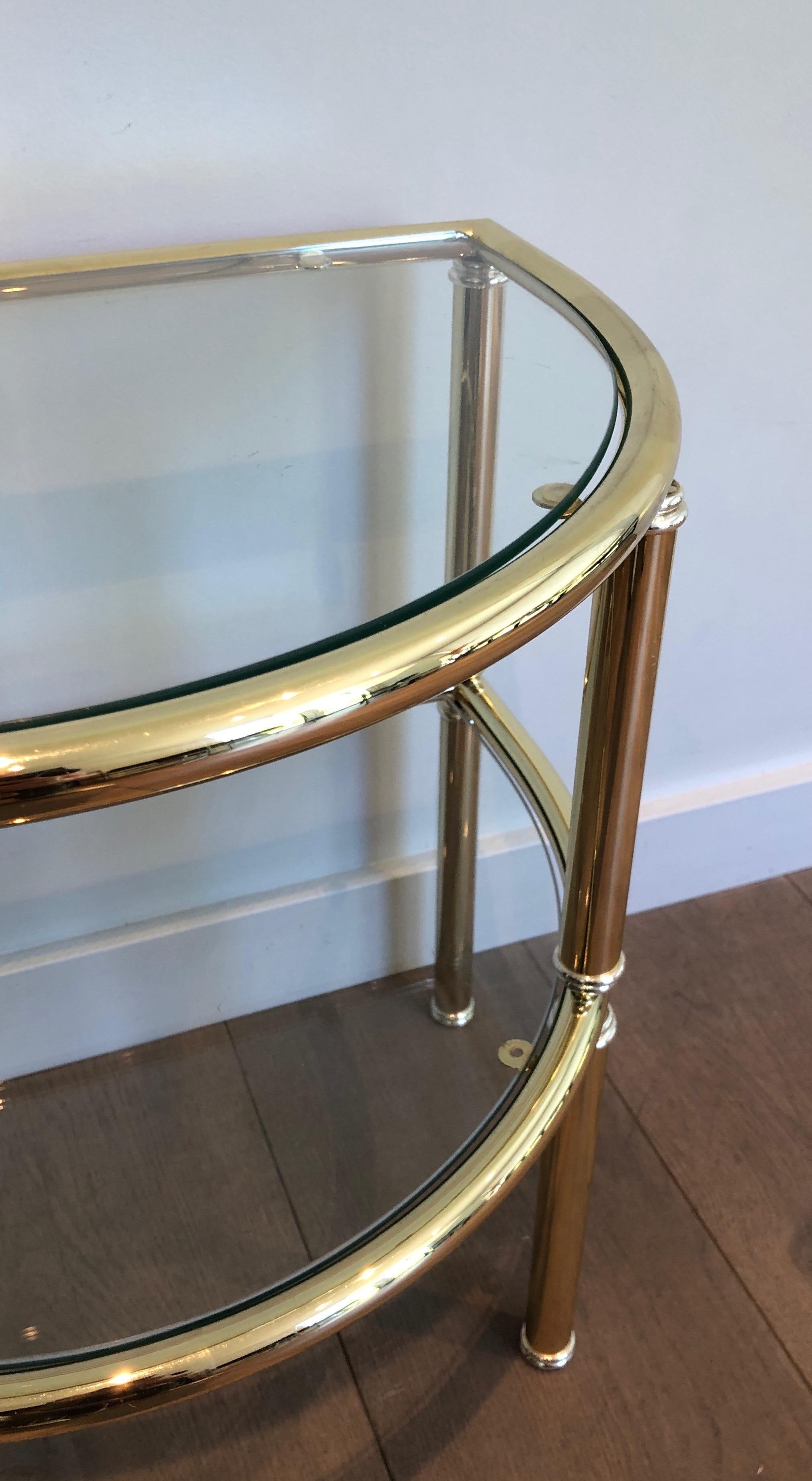 Pair of Rounded Brass and Silvered Side Tables For Sale 1