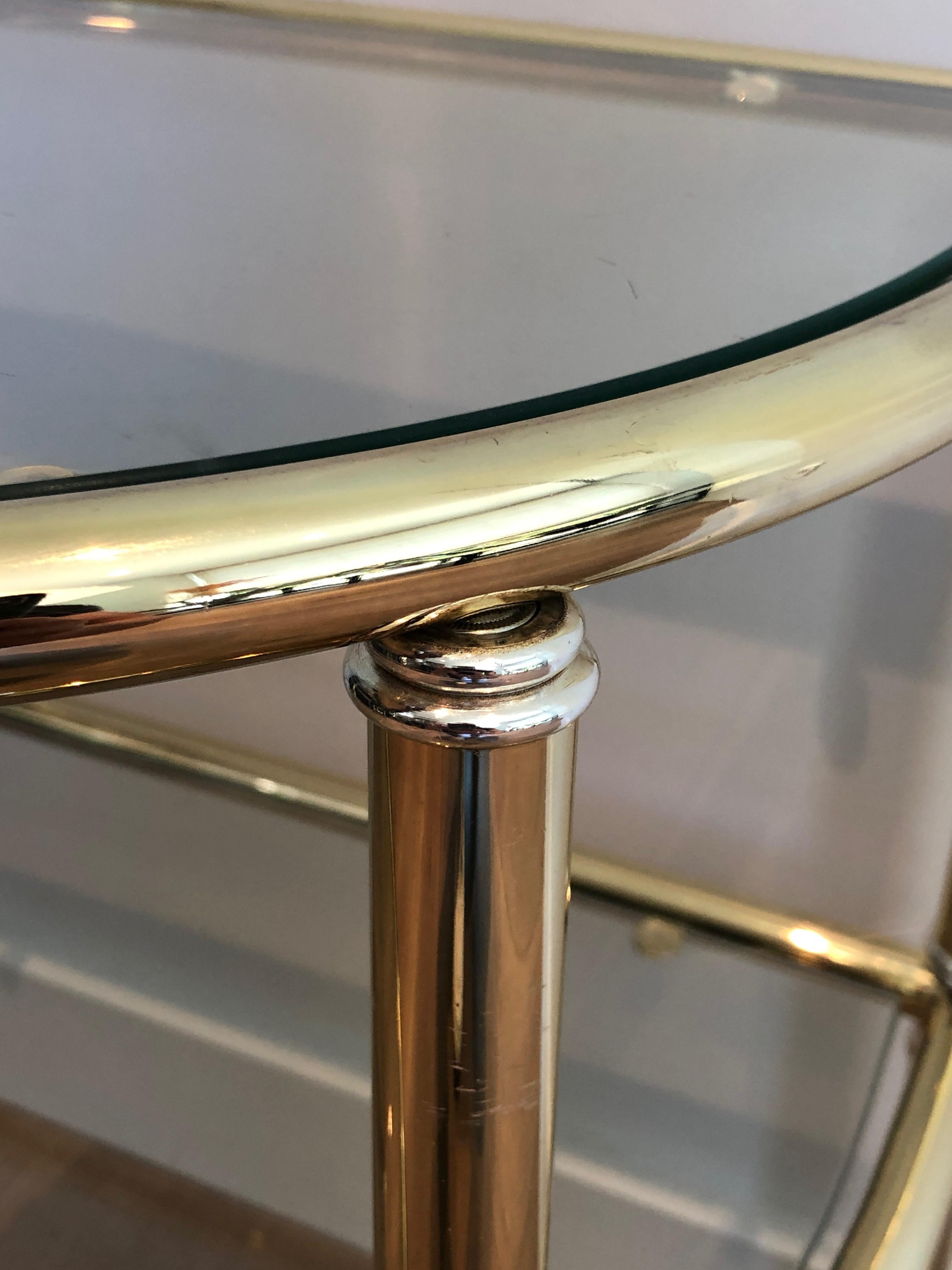 Pair of Rounded Brass and Silvered Side Tables For Sale 2