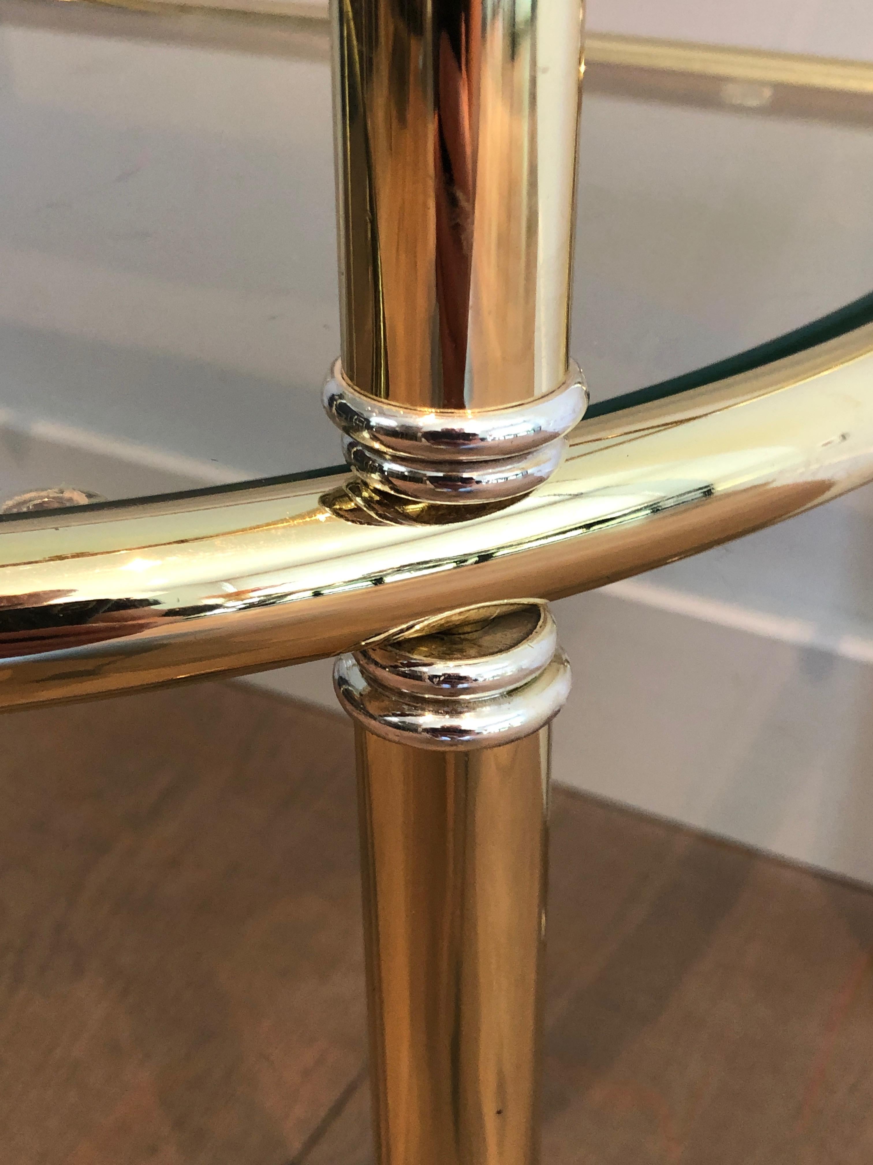 Pair of Rounded Brass and Silvered Side Tables For Sale 3