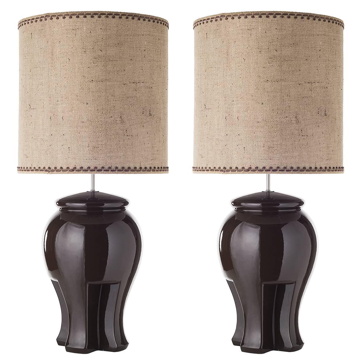 Pair of Rounded Ceramic Table Lamps For Sale