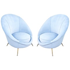 Pair of Rounded Lounge Chairs by Veronesi for ISA, Italy, 1960s