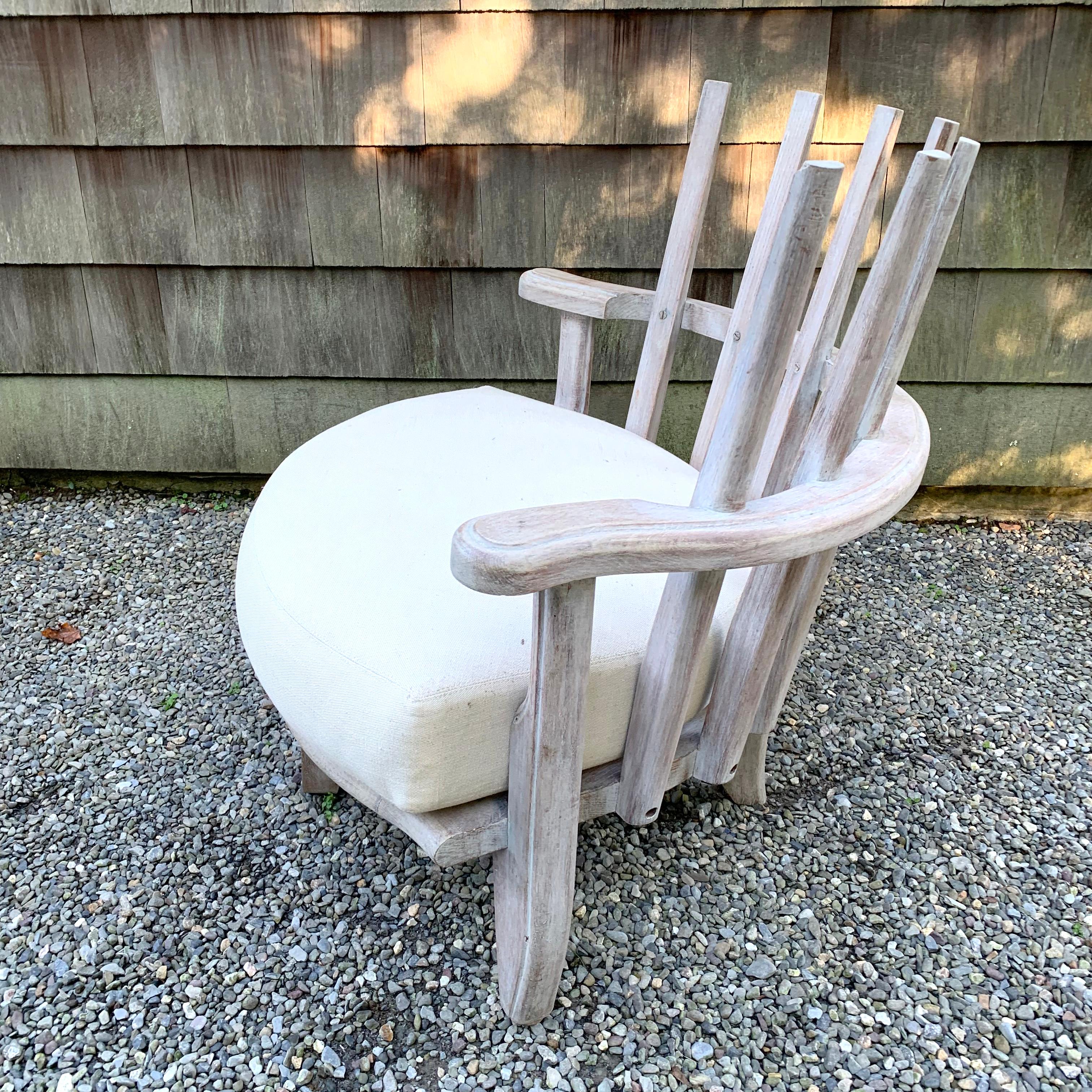 Hand-Crafted Rounded Slat Back Chair in the style of Guillerme & Chambron For Sale