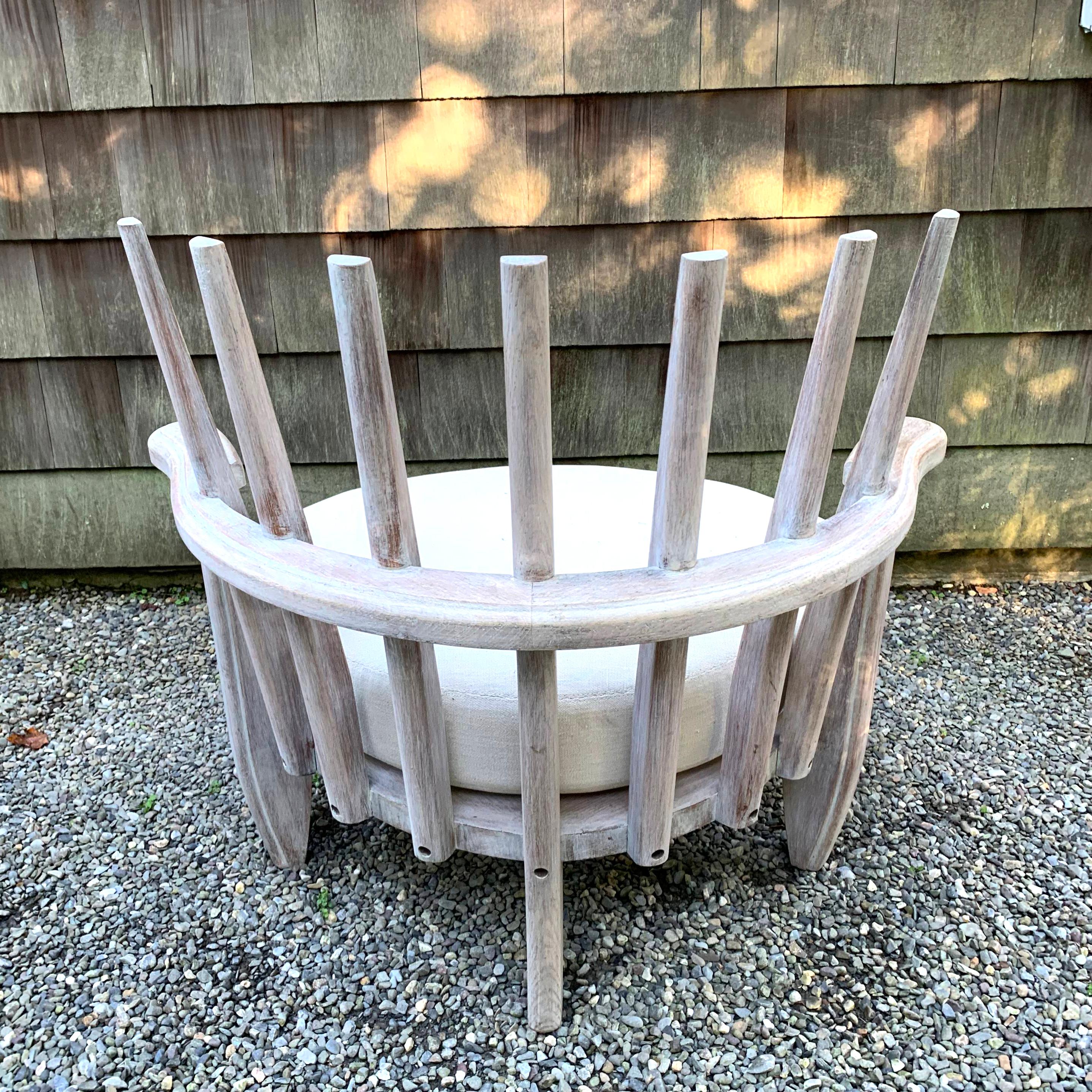 Rounded Slat Back Chair in the style of Guillerme & Chambron In Good Condition For Sale In New York, NY