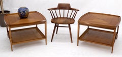 Pair of Rounded Square Shape Two Tier Walnut End Lamp Side Tables Stands