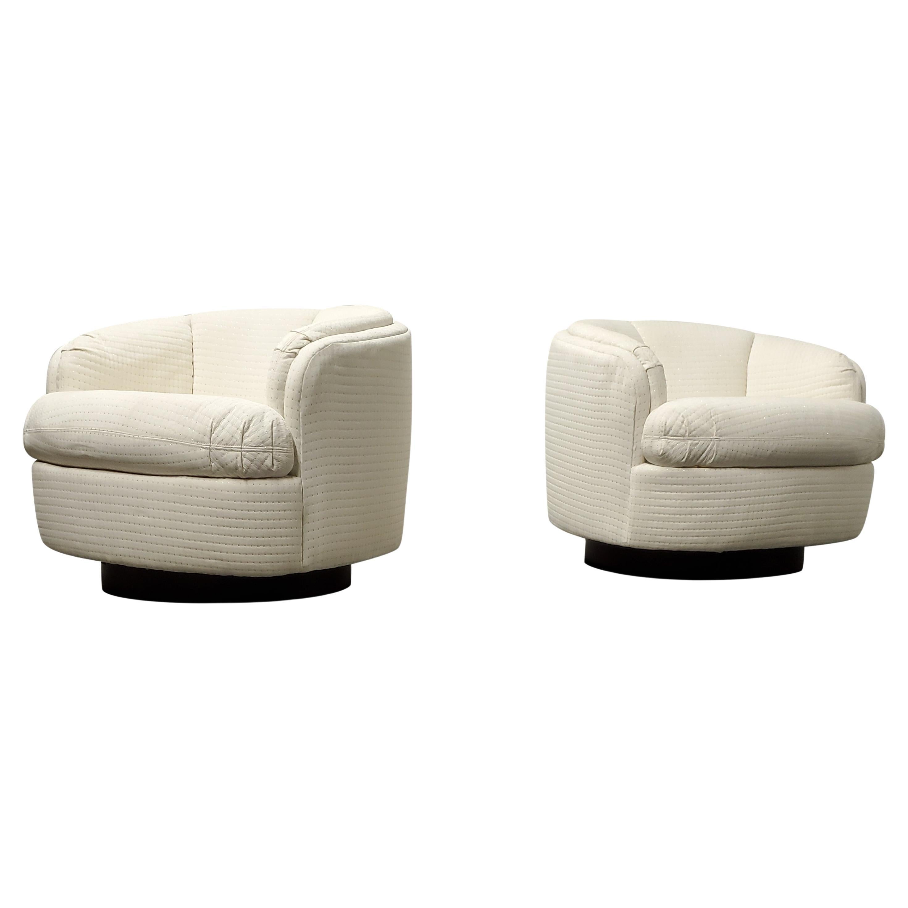 Pair of Rounded Swivel Lounge Chairs by Selig