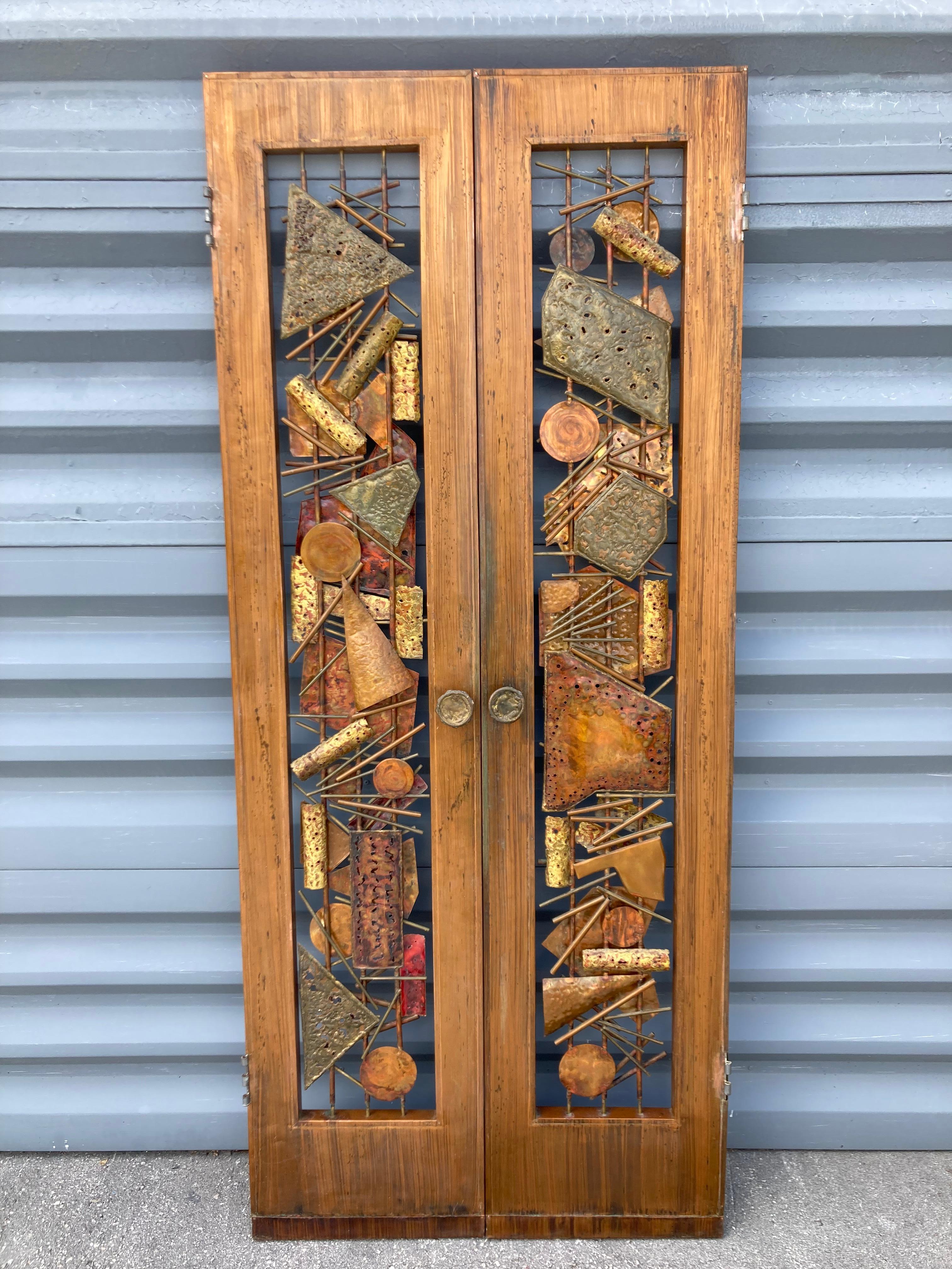 Pair of Roy R. Butler Copper Brass Brutalist Doors, Mid-Century Modern USA 2
