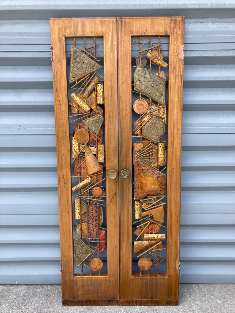 Roger R. Butler Pair of Roy R. Butler Copper Brass Brutalist Doors, Mid-Century Modern ...