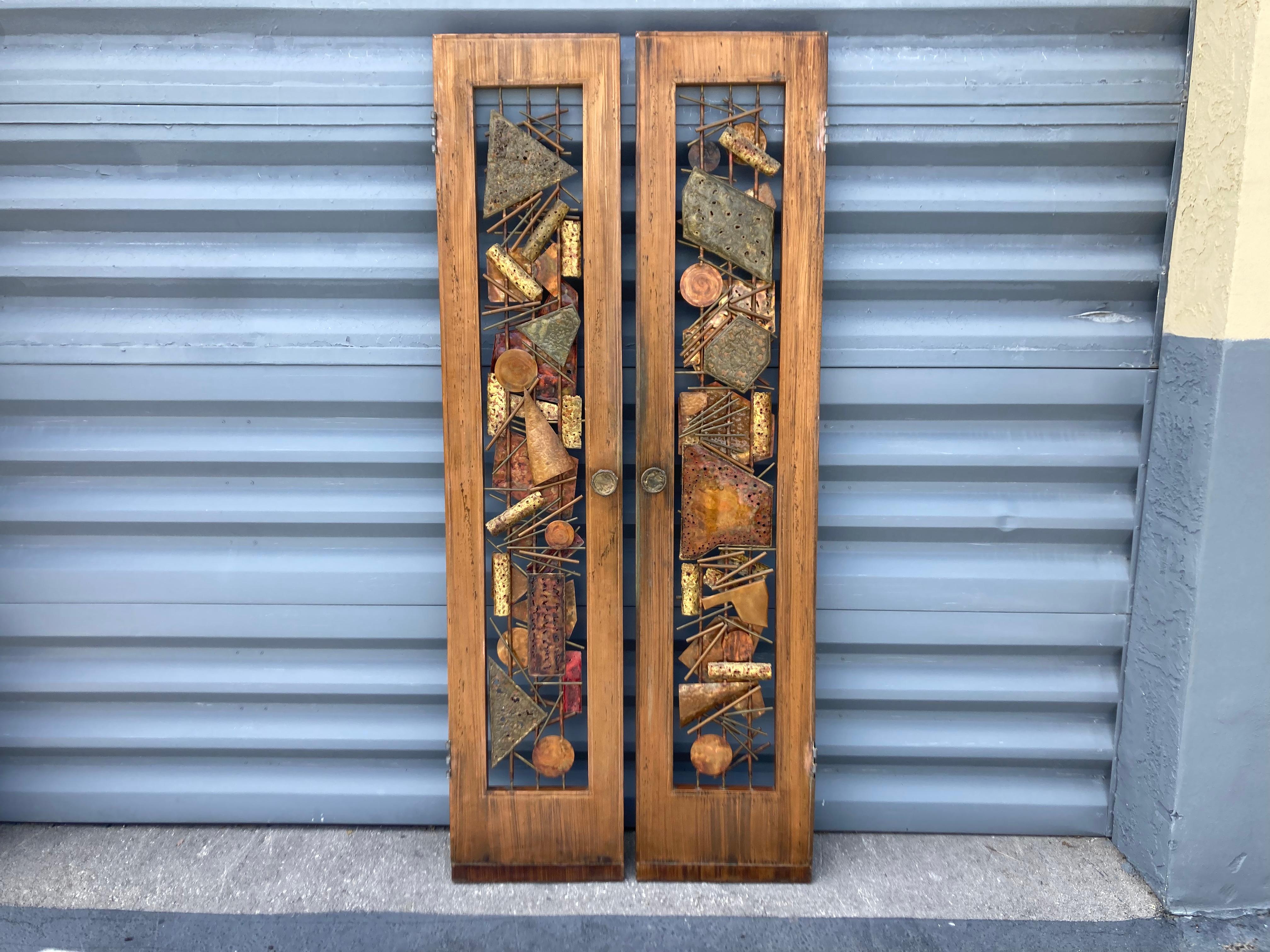 Pair of Roy R. Butler Copper Brass Brutalist Doors, Mid-Century Modern USA 8