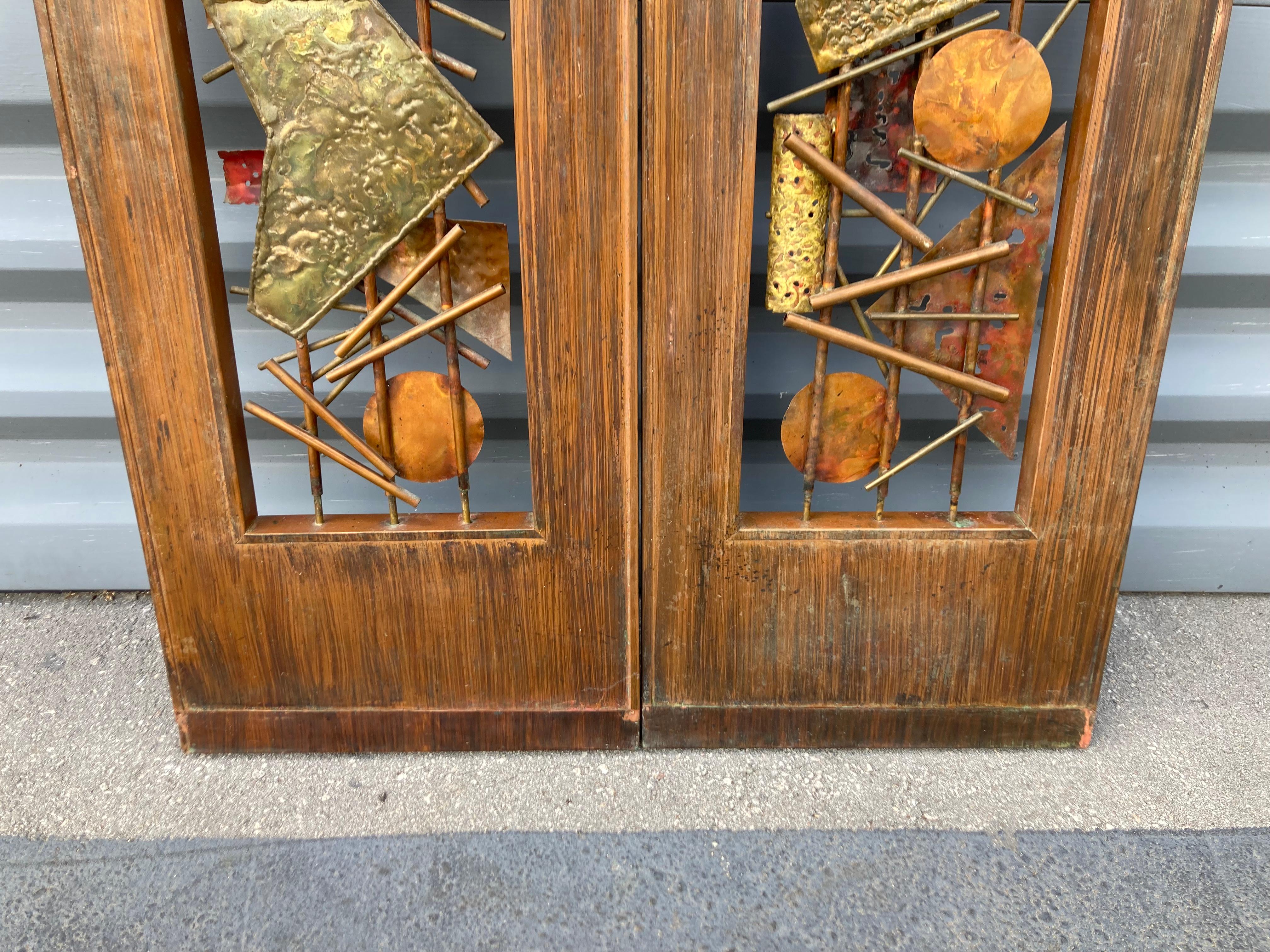 Late 20th Century Pair of Roy R. Butler Copper Brass Brutalist Doors, Mid-Century Modern USA