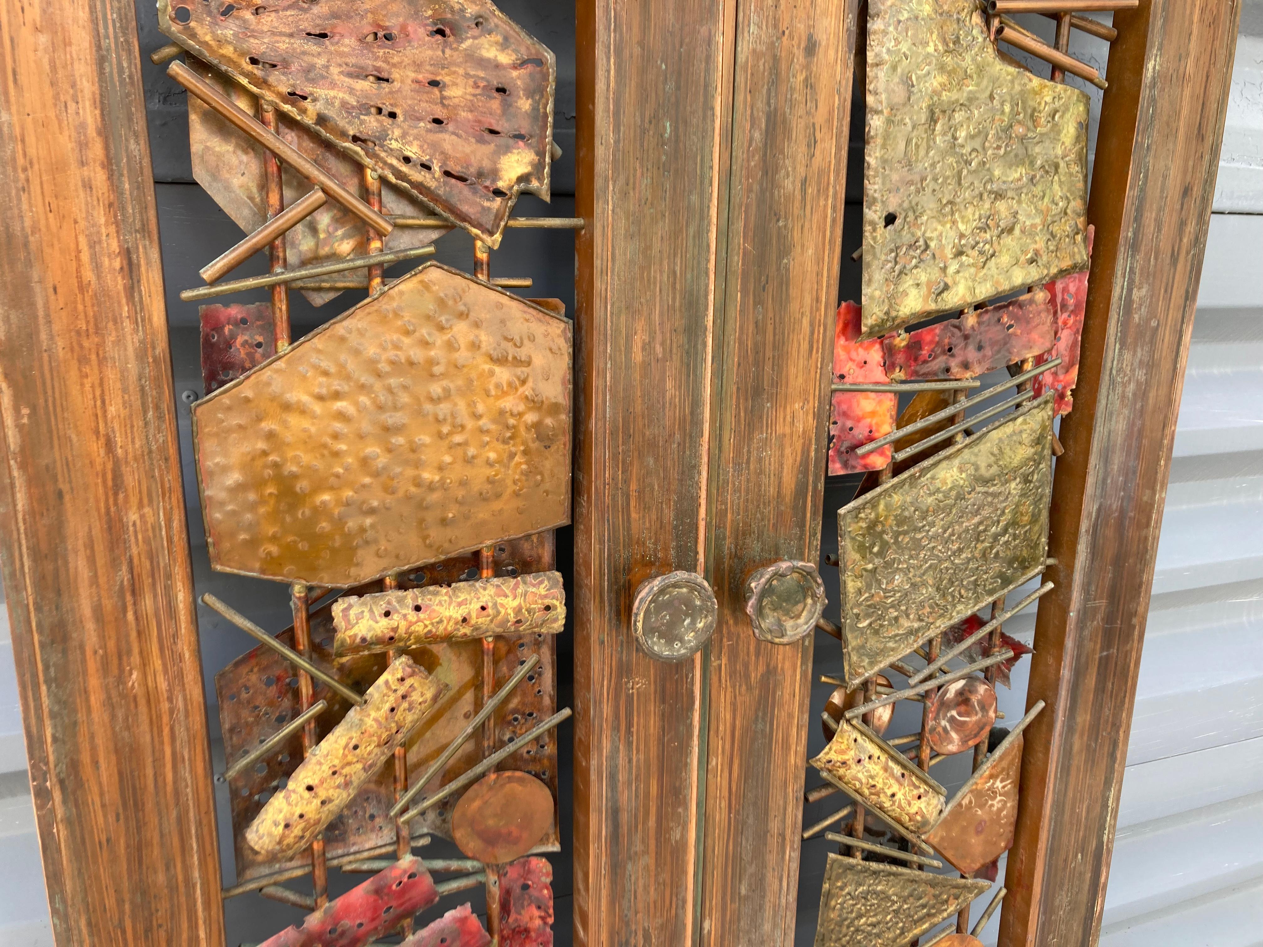 Metal Pair of Roy R. Butler Copper Brass Brutalist Doors, Mid-Century Modern USA