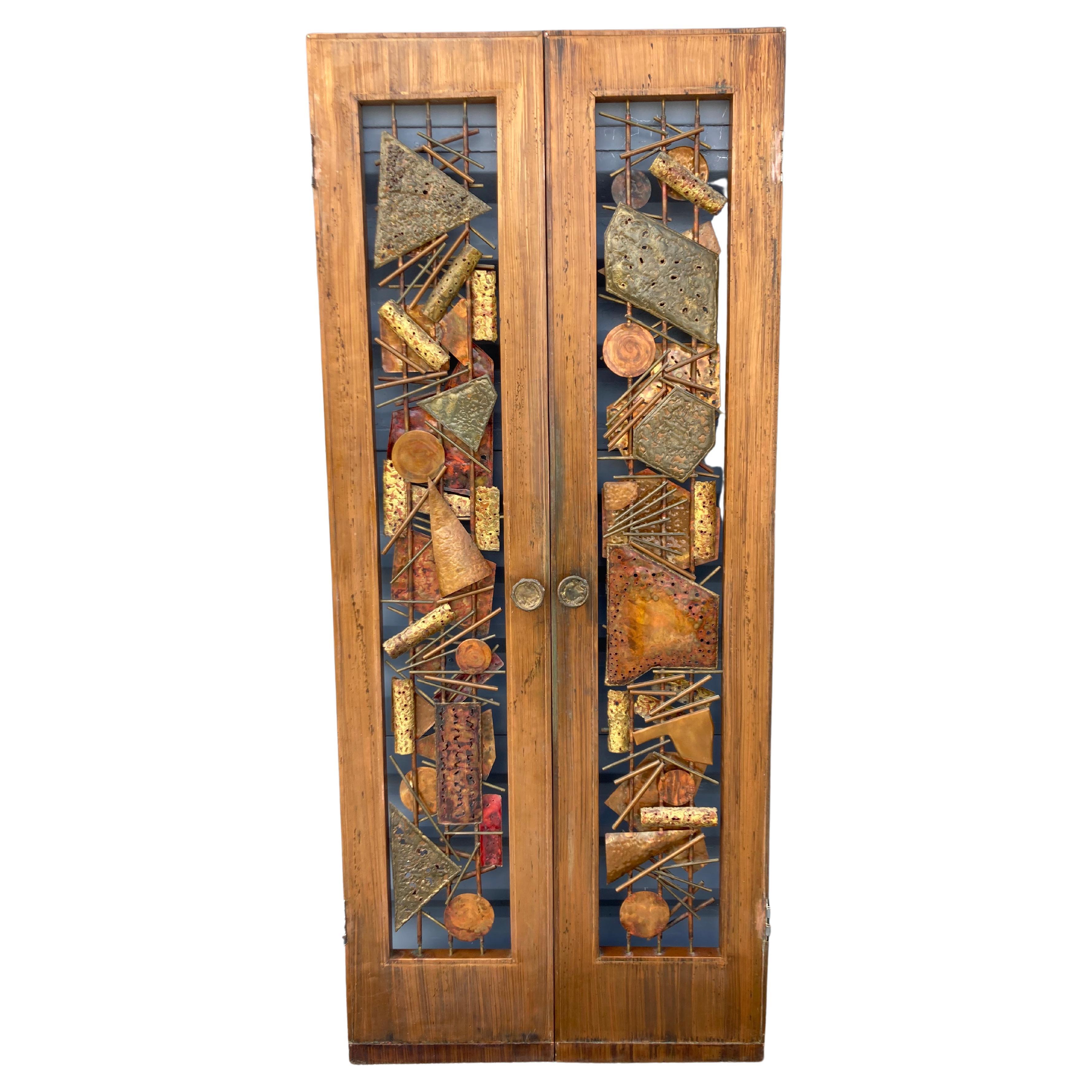Pair of Roy R. Butler Copper Brass Brutalist Doors, Mid-Century Modern USA