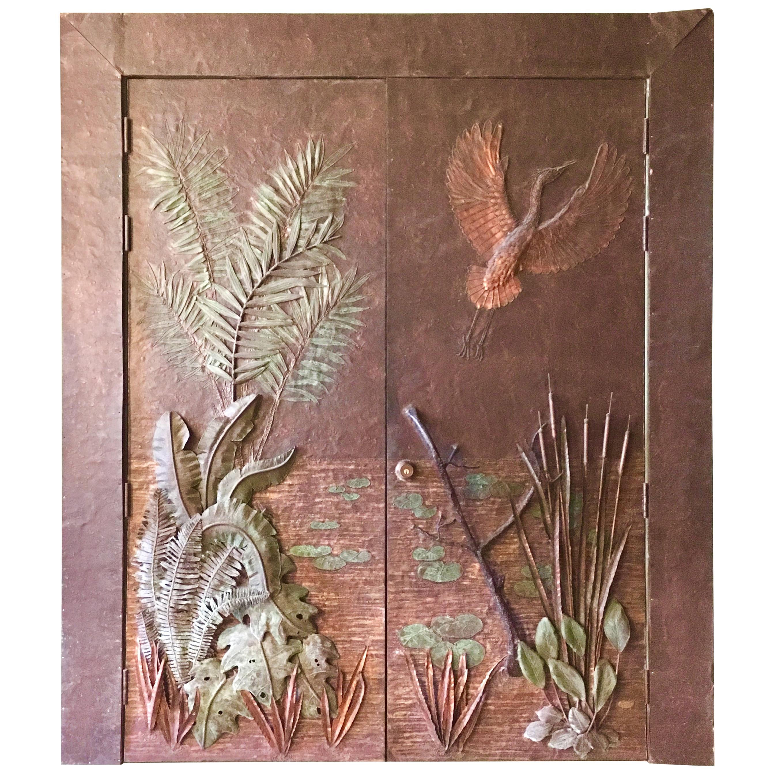 Pair of Roy R Butler Designed Copper Wrapped Double Doors For Sale