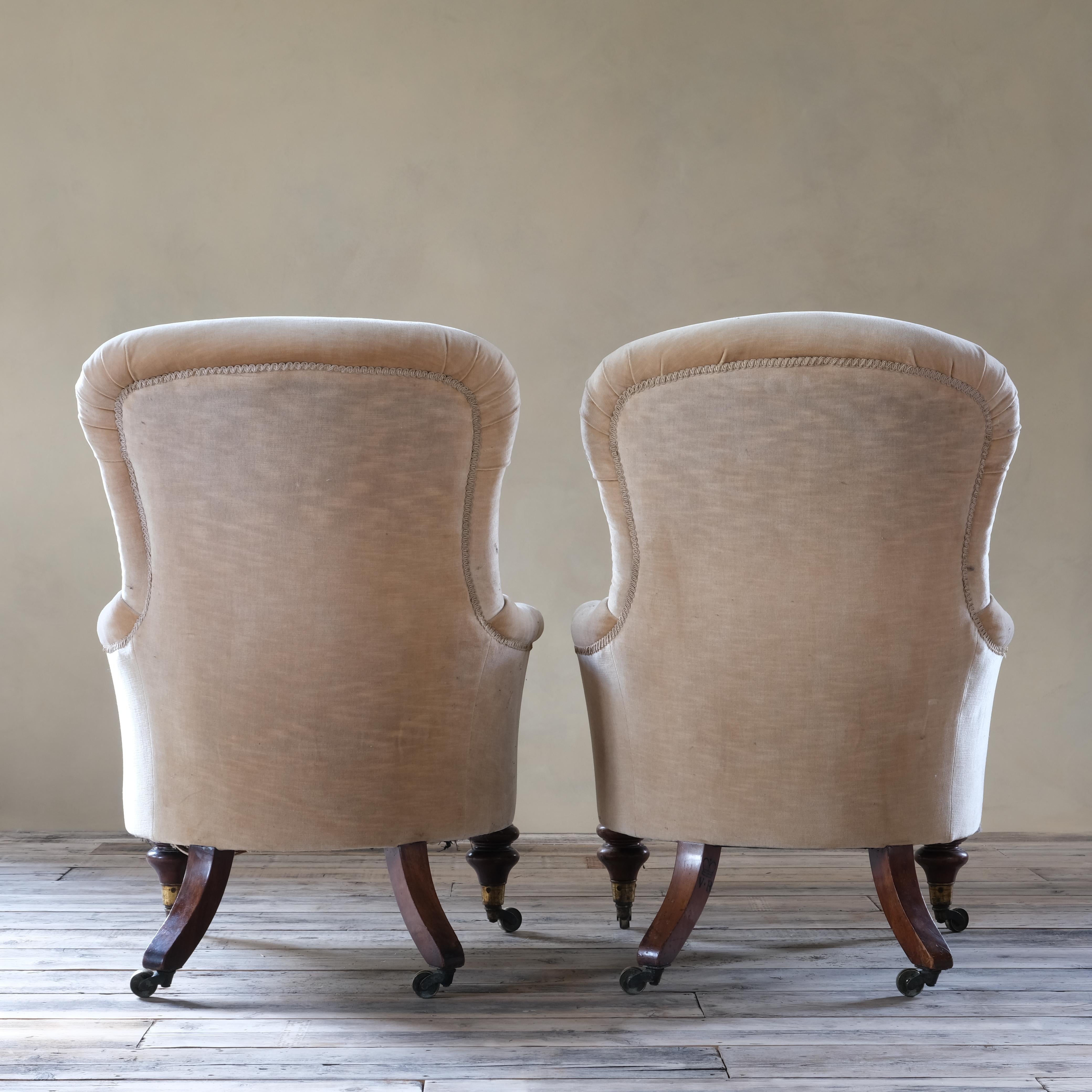 19th Century Pair of Royal Attributed Johnstone & Jeanes Walnut Library Armchairs C1850
