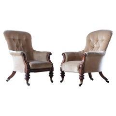 Pair of Royal Attributed Johnstone & Jeanes Walnut Library Armchairs C1850