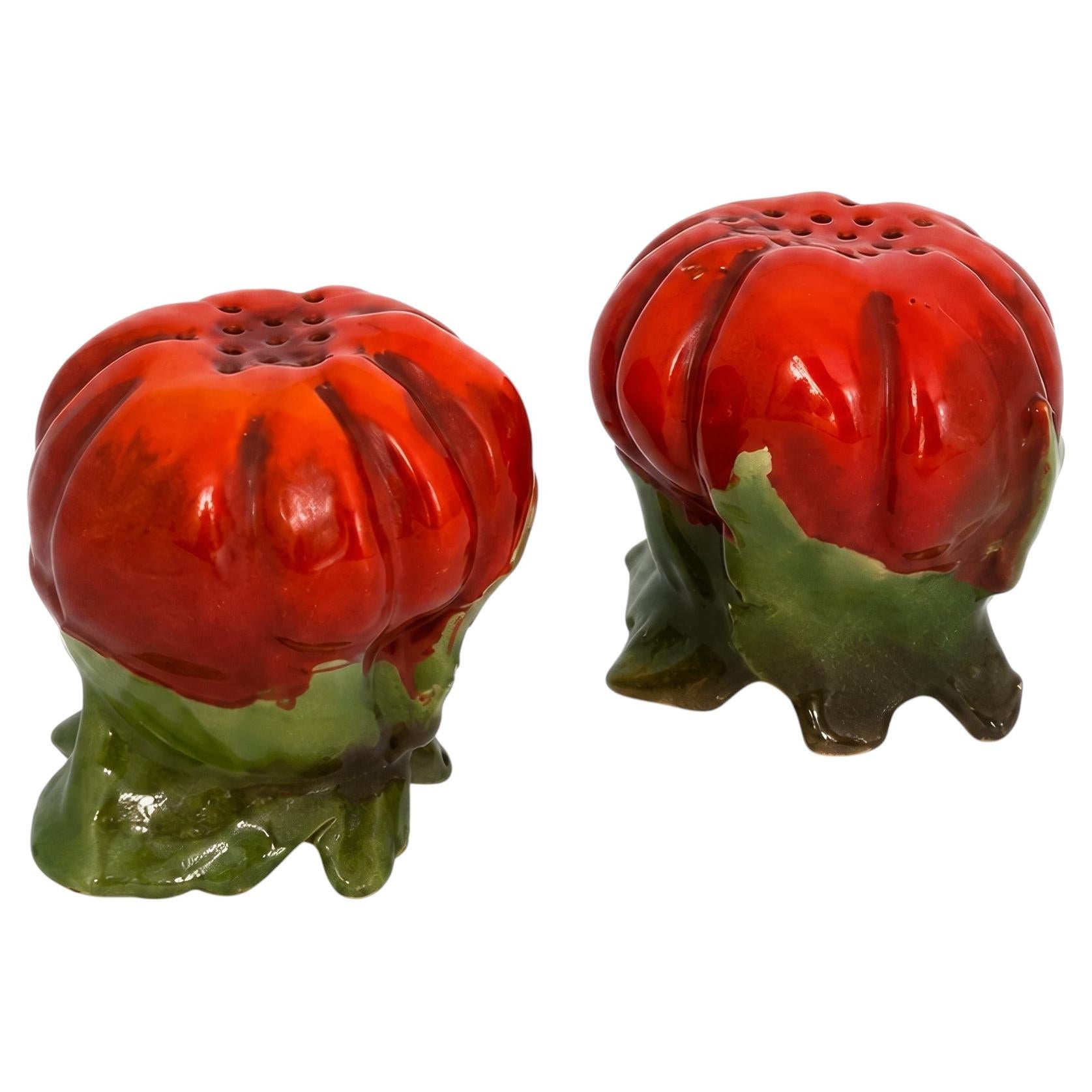 Pair of Royal Bayreuth Tomato Form Salt and Pepper Shakers, Germany, Early 20th