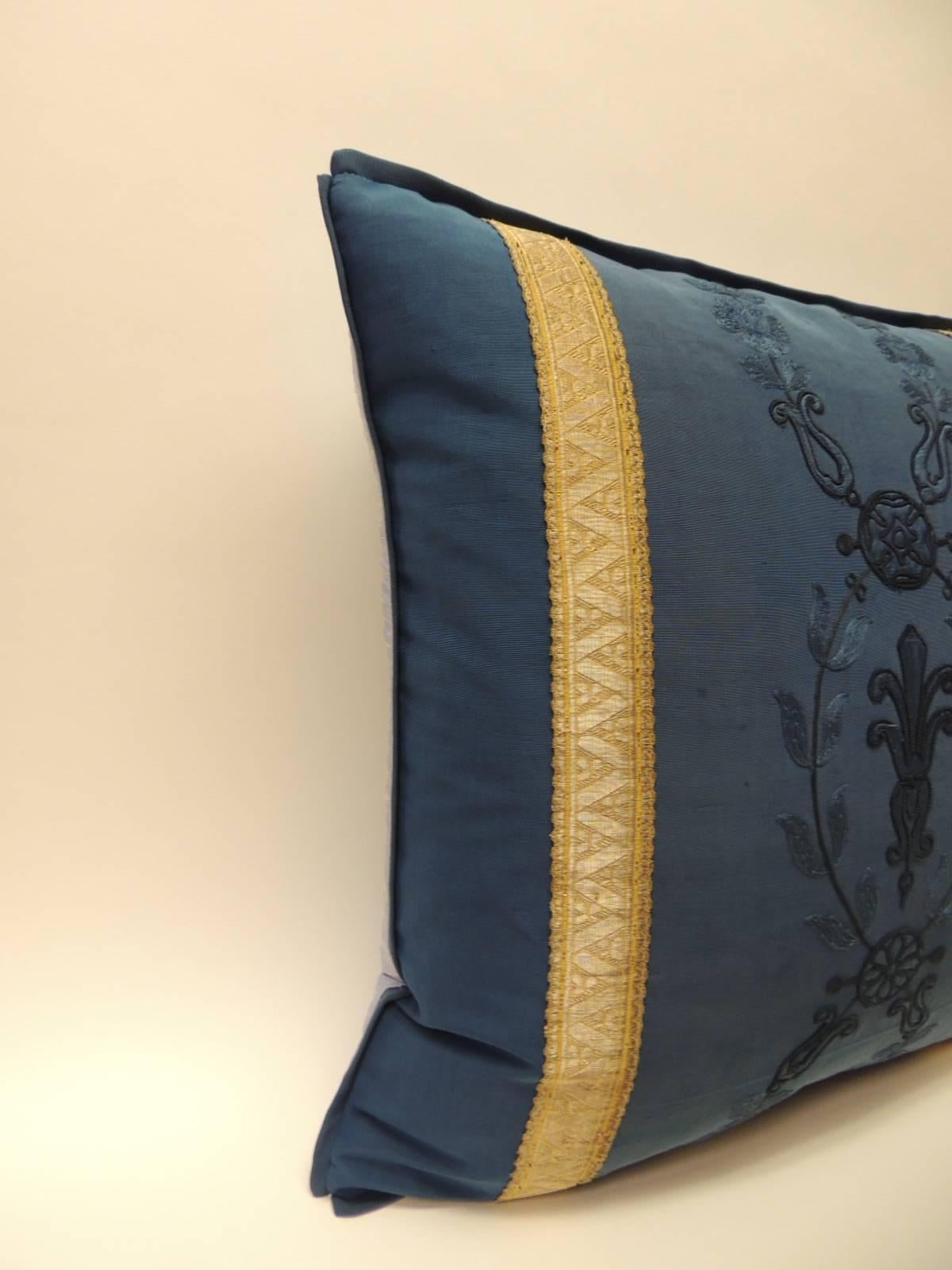 Royal blue embroidery antique textile decorative pillows
19th century royal blue embroidery has been used to create a pair of decorative square pillows. Royal blue embroidery on the antique textile of the square decorative pillows depicting flowers