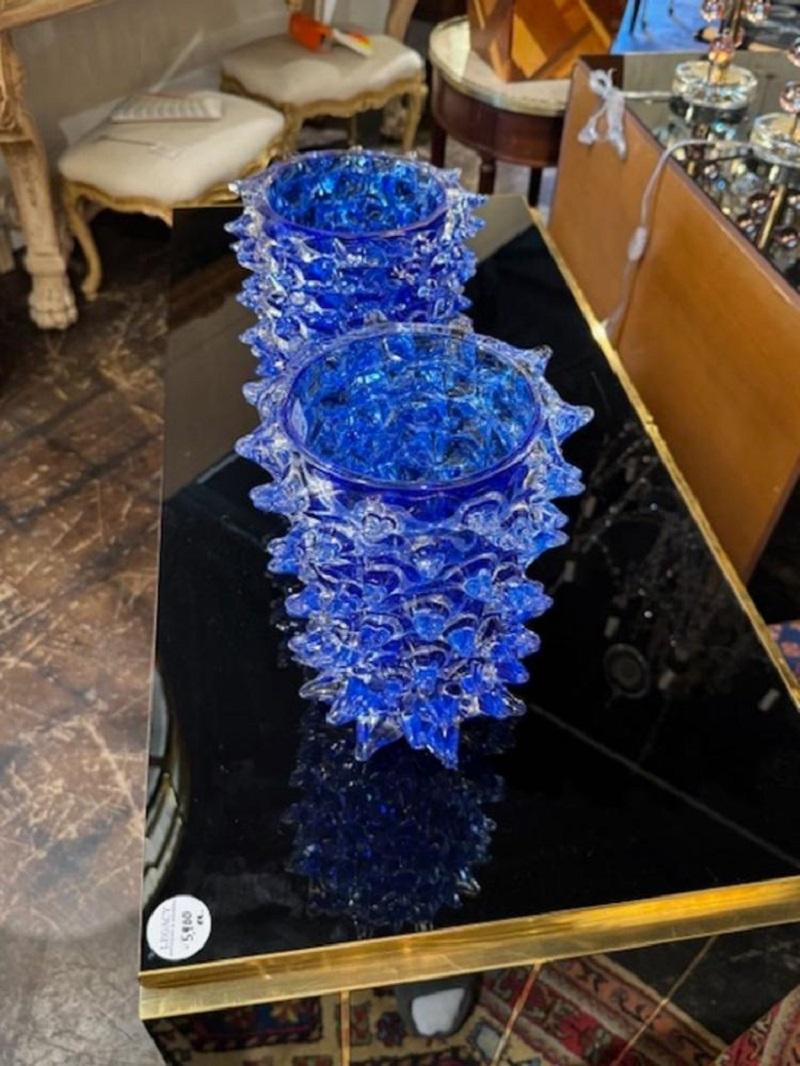 Coppia di vasi in vetro di Murano blu reale in vetro Rostrada In condizioni buone in vendita a Dallas, TX