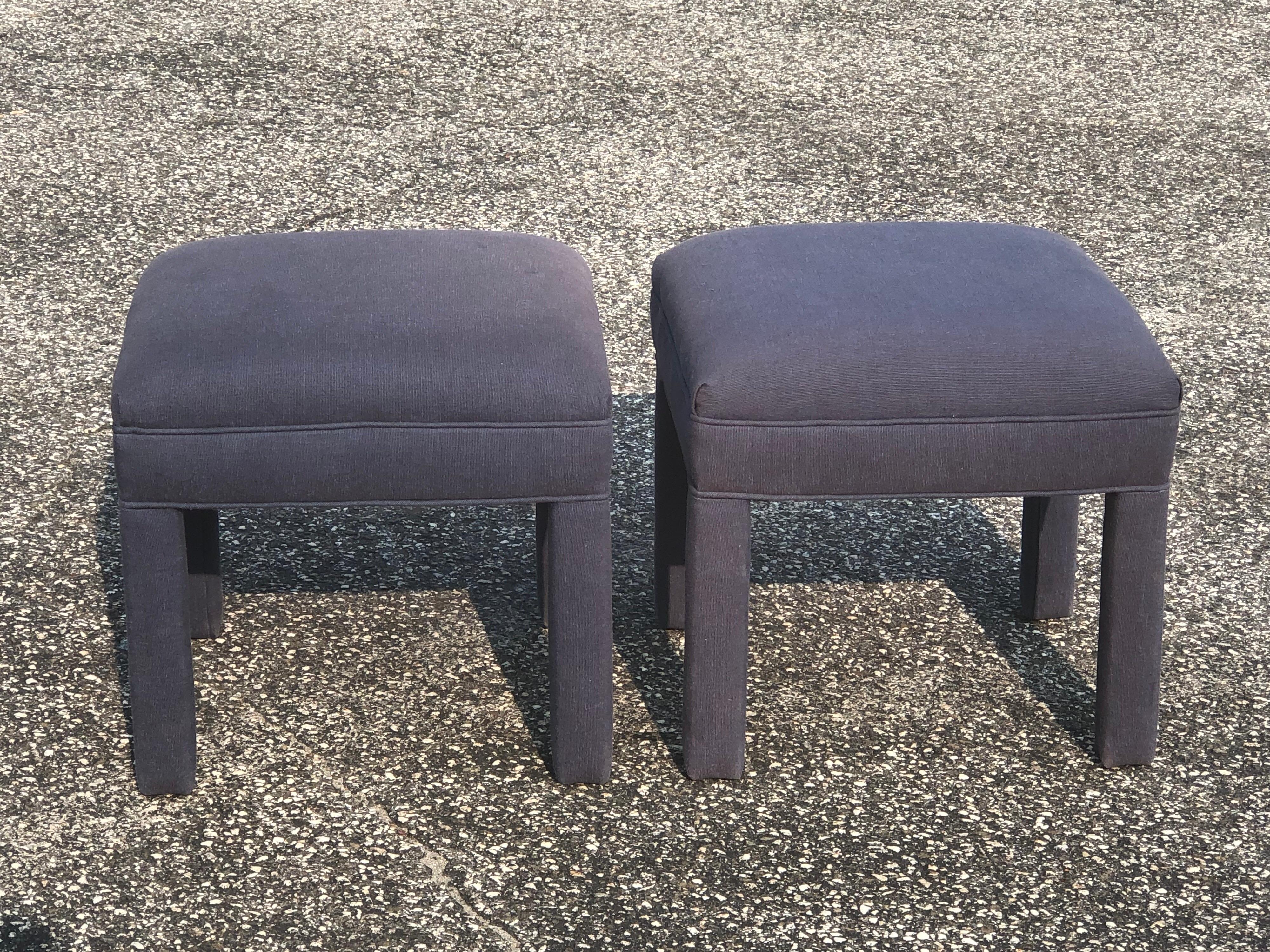Mid-Century Modern Pair of Royal Blue Upholstered Ottomans