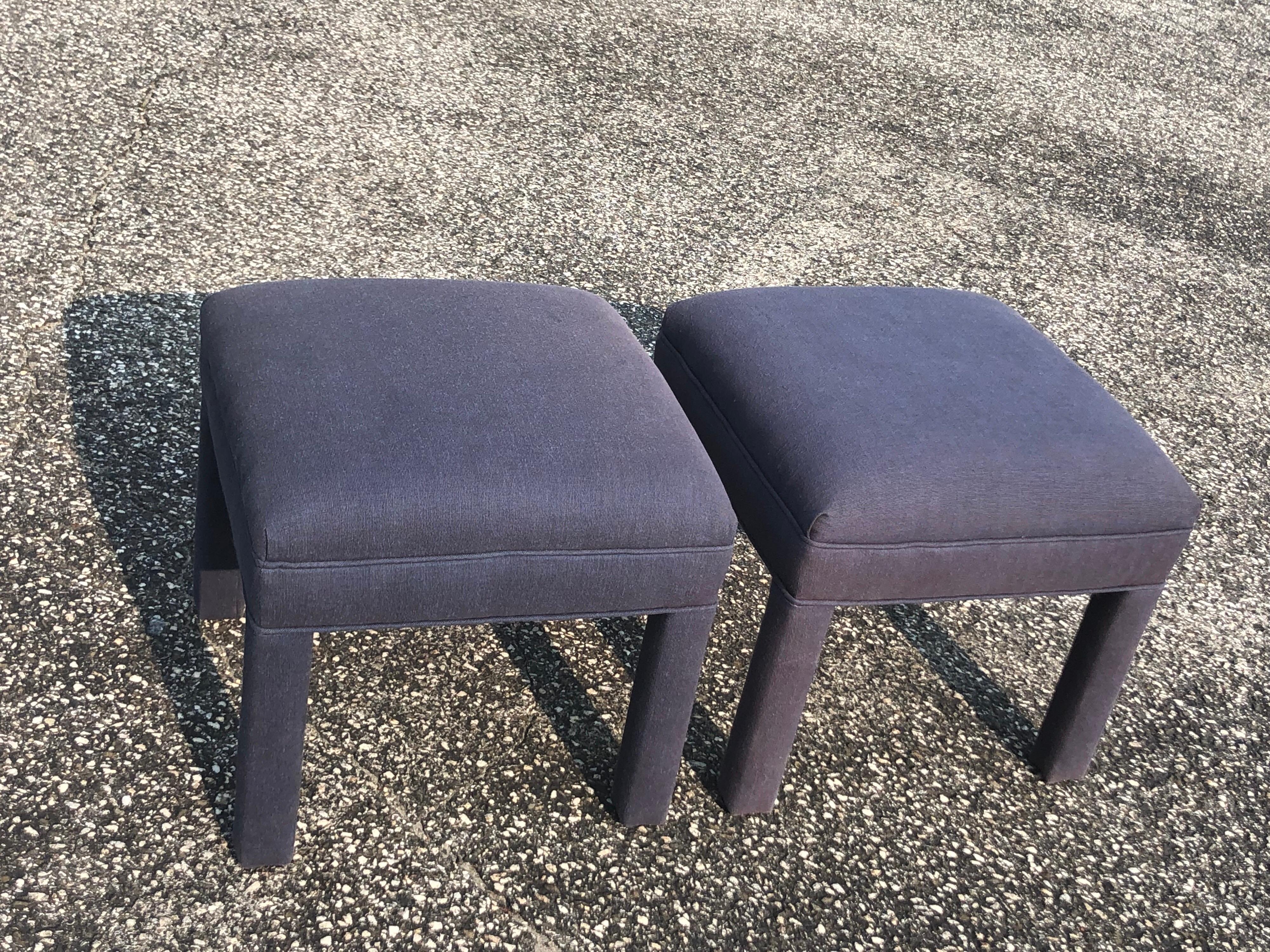Late 20th Century Pair of Royal Blue Upholstered Ottomans