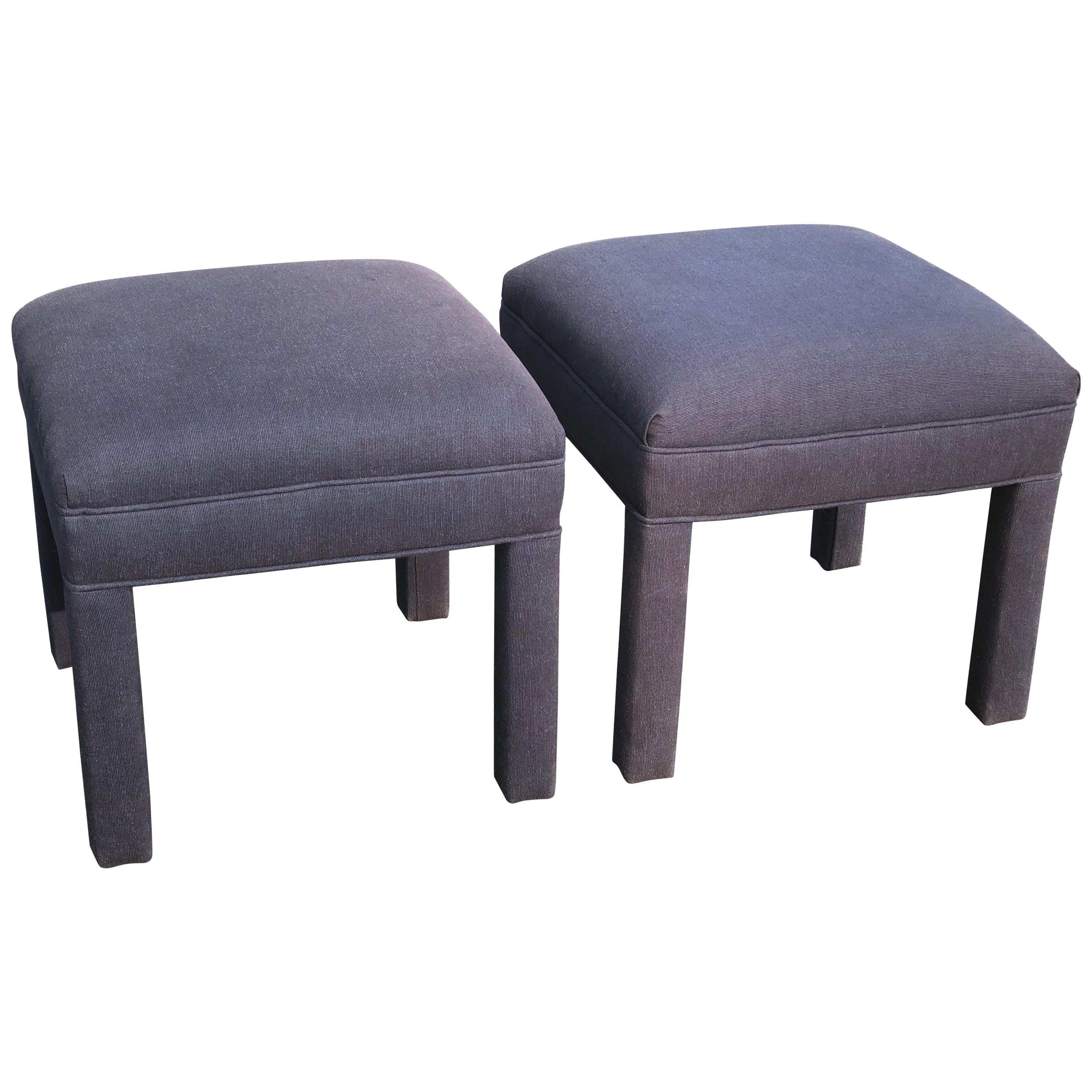 Pair of Royal Blue Upholstered Ottomans