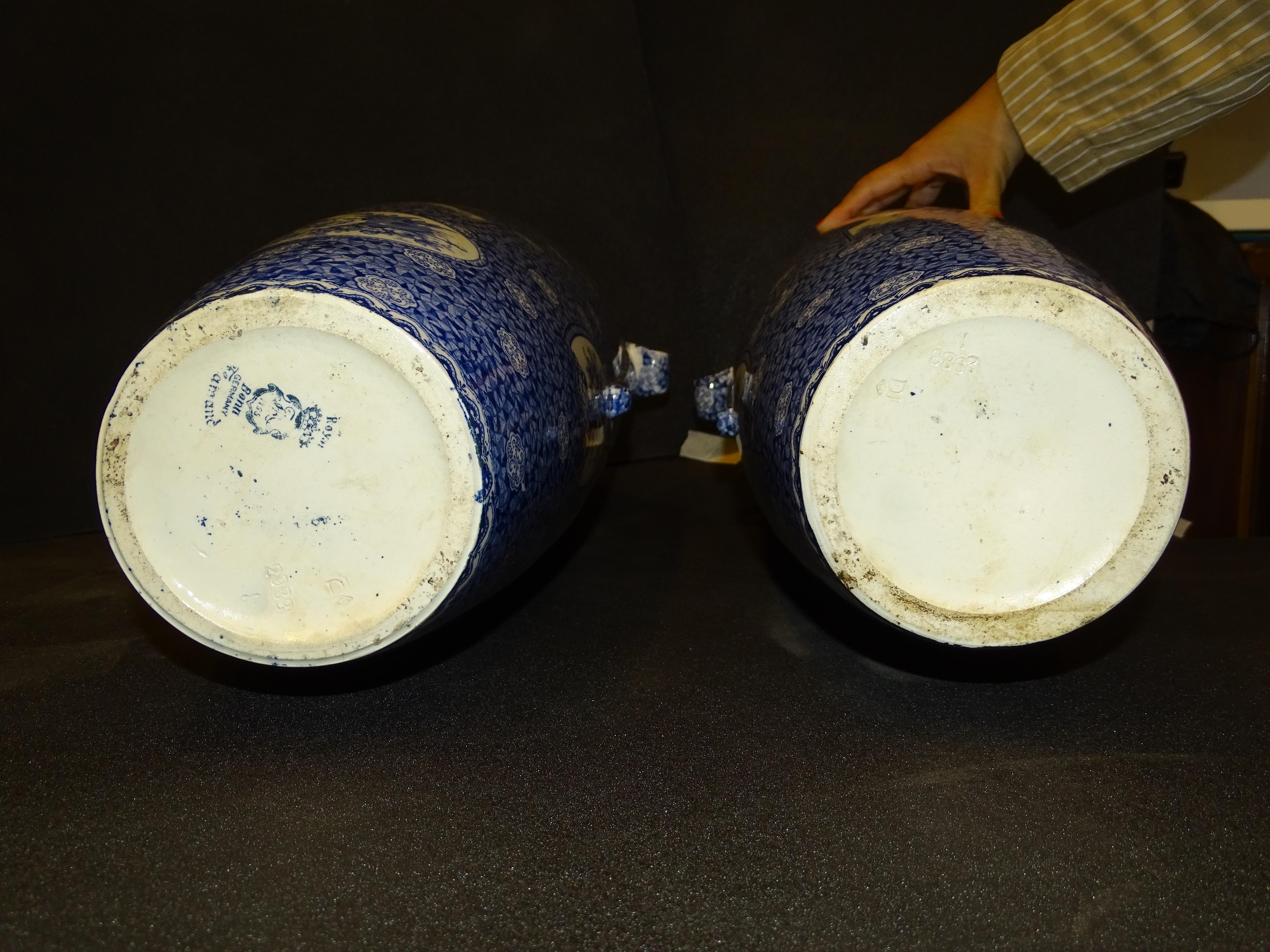 Pair of Royal Bon Ceramic Bluewhite Vases, by Fran Anton Mehlem 2
