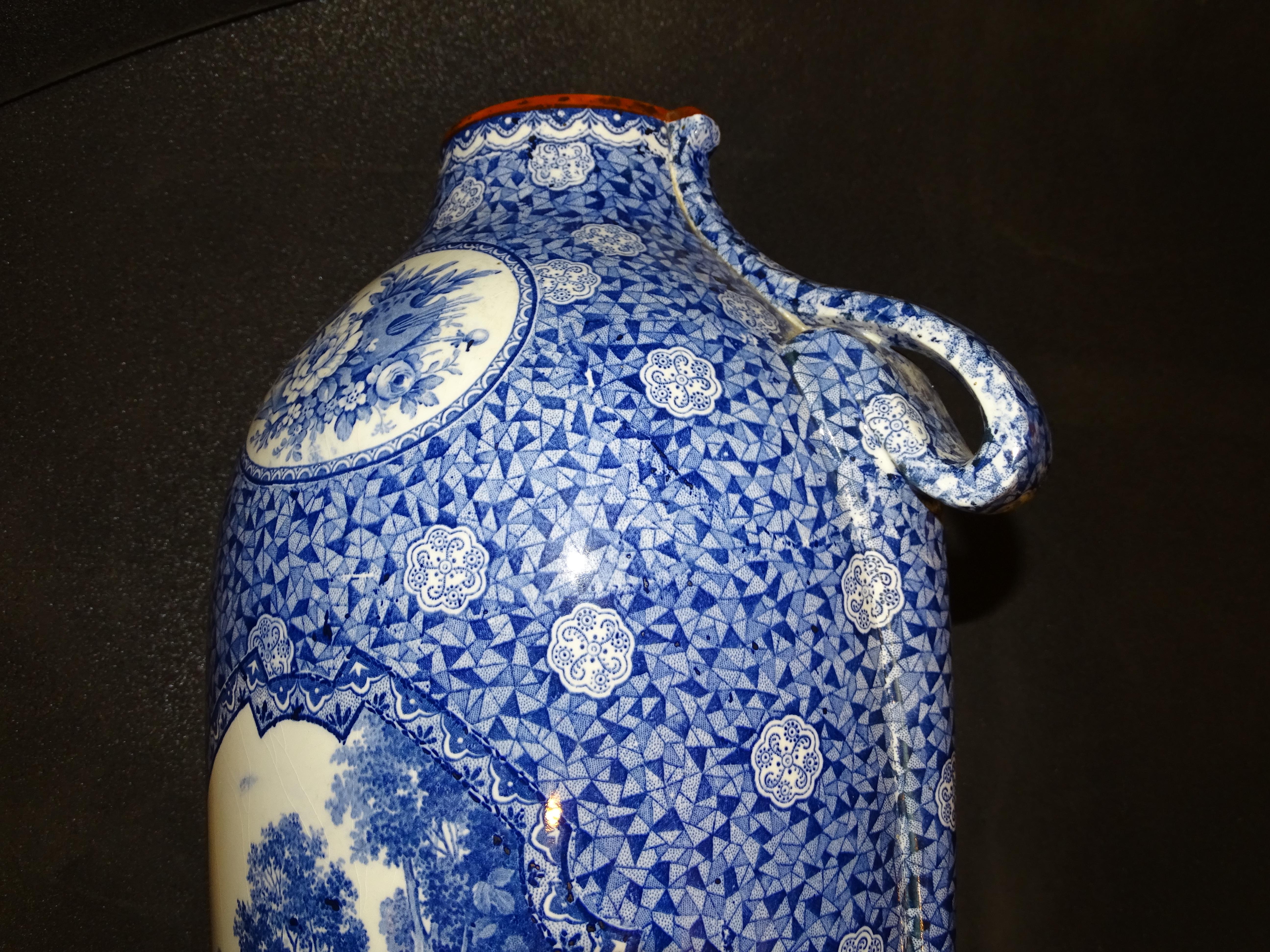 Pair of Royal Bon Ceramic Bluewhite Vases, by Fran Anton Mehlem 3