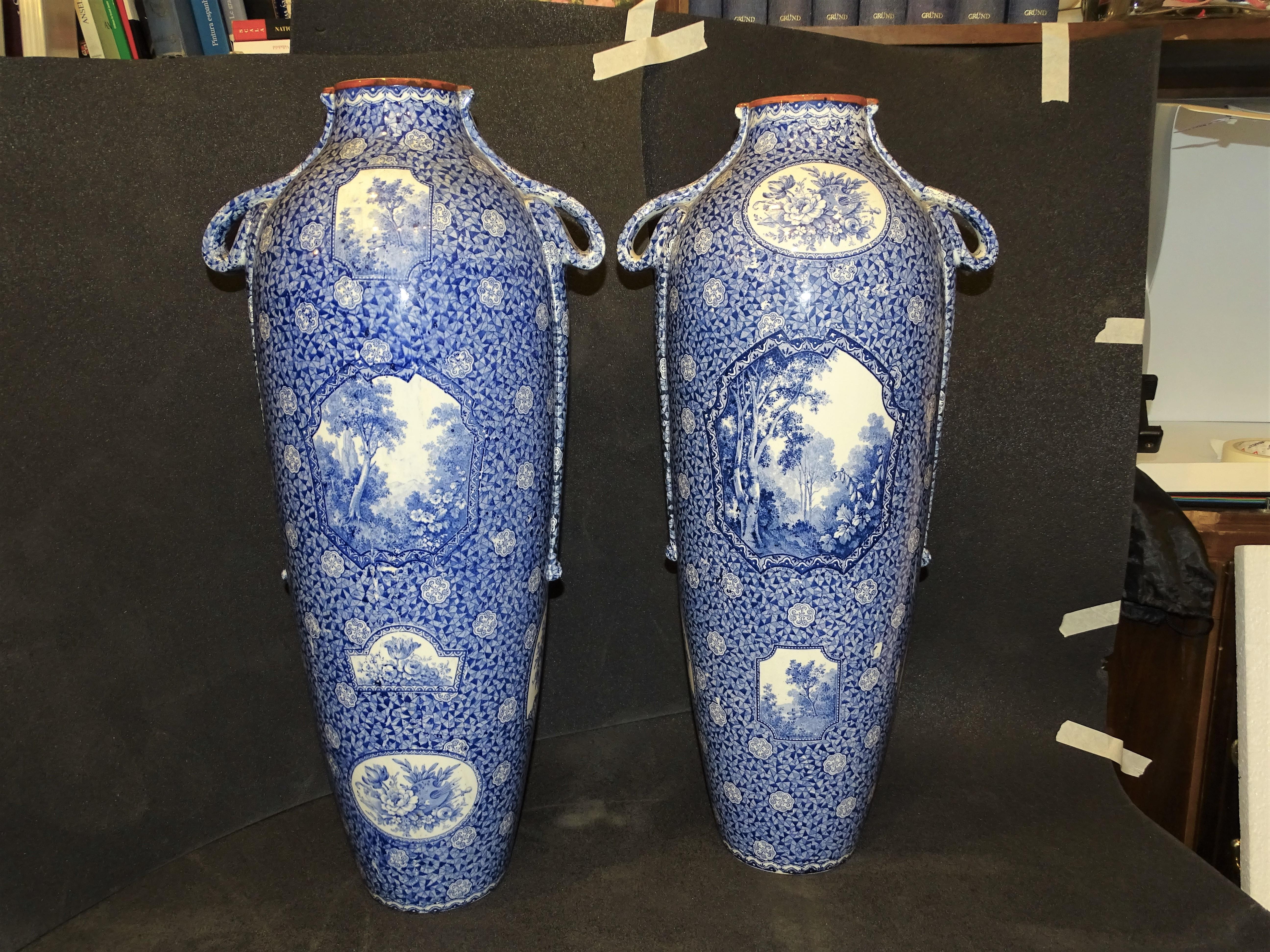 Pair of Royal Bon Ceramic Bluewhite Vases, by Fran Anton Mehlem 11