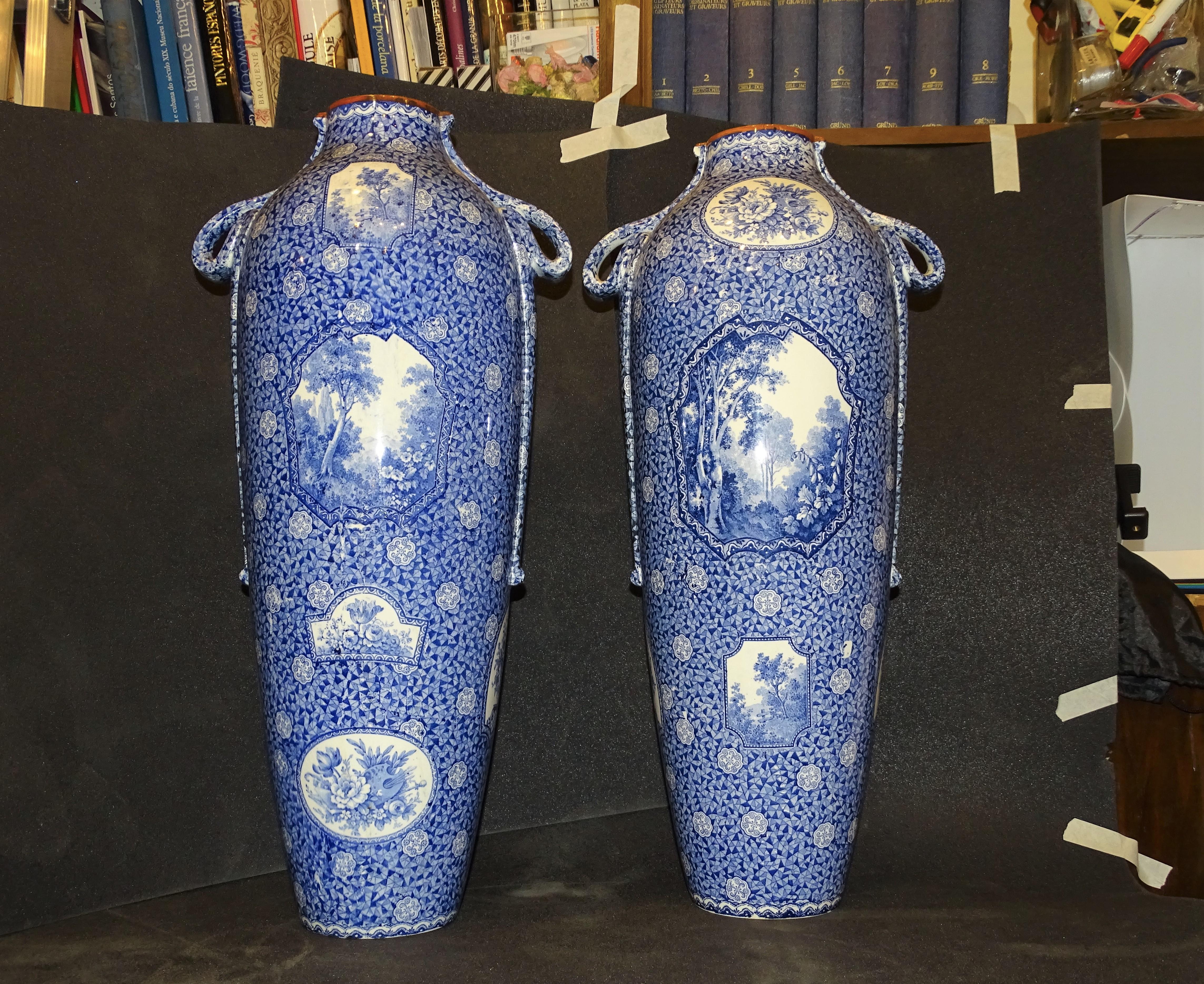 Pair of Royal Bon Ceramic Bluewhite Vases, by Fran Anton Mehlem 12