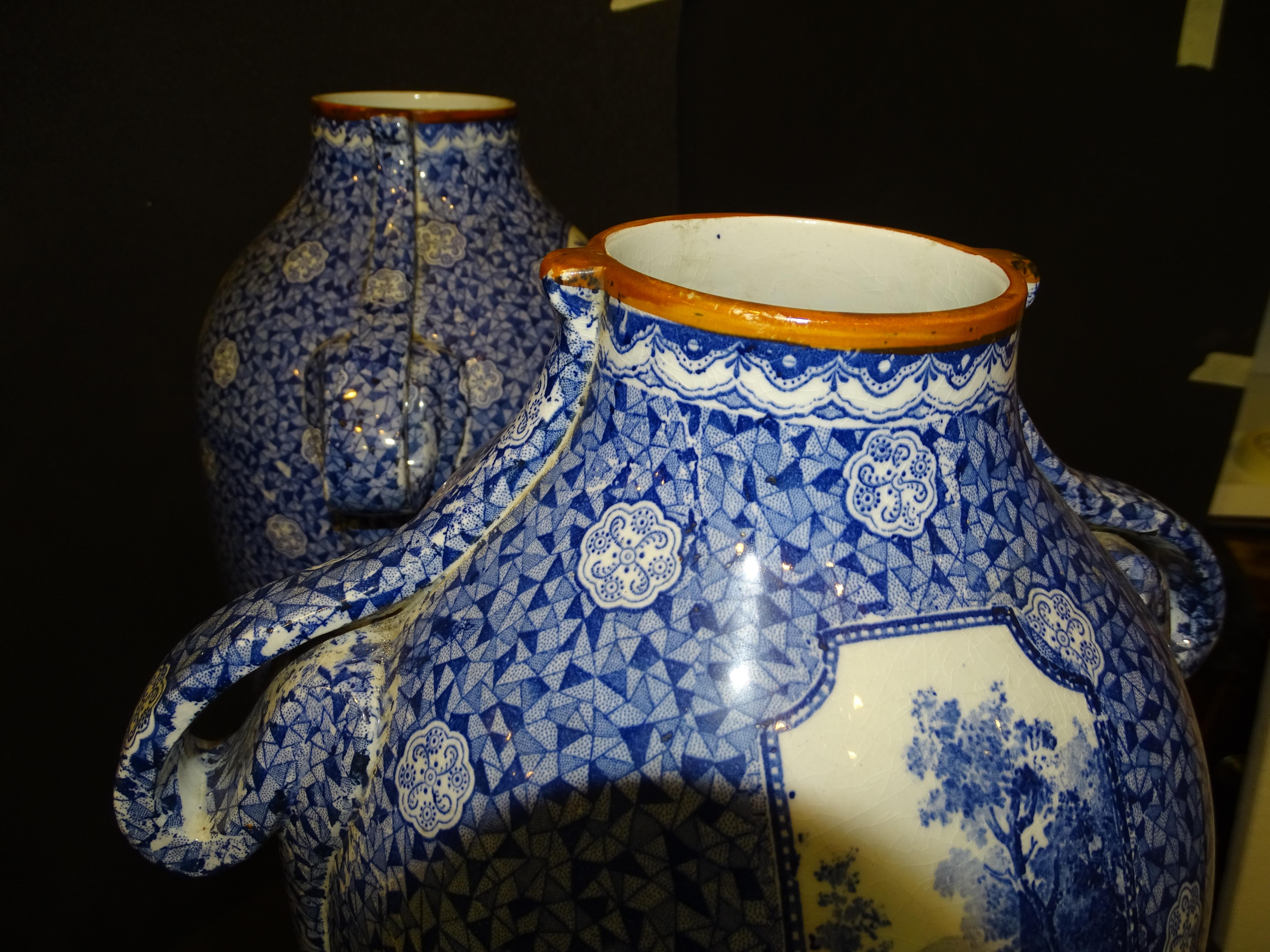 Pair of Royal Bon Ceramic Bluewhite Vases, by Fran Anton Mehlem 1