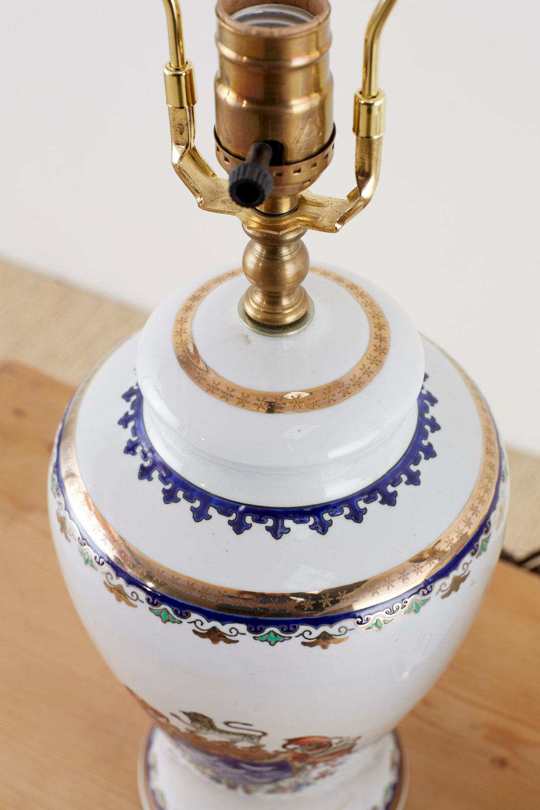 Pair of Royal Coat of Arms Porcelain Jar Table Lamps 2